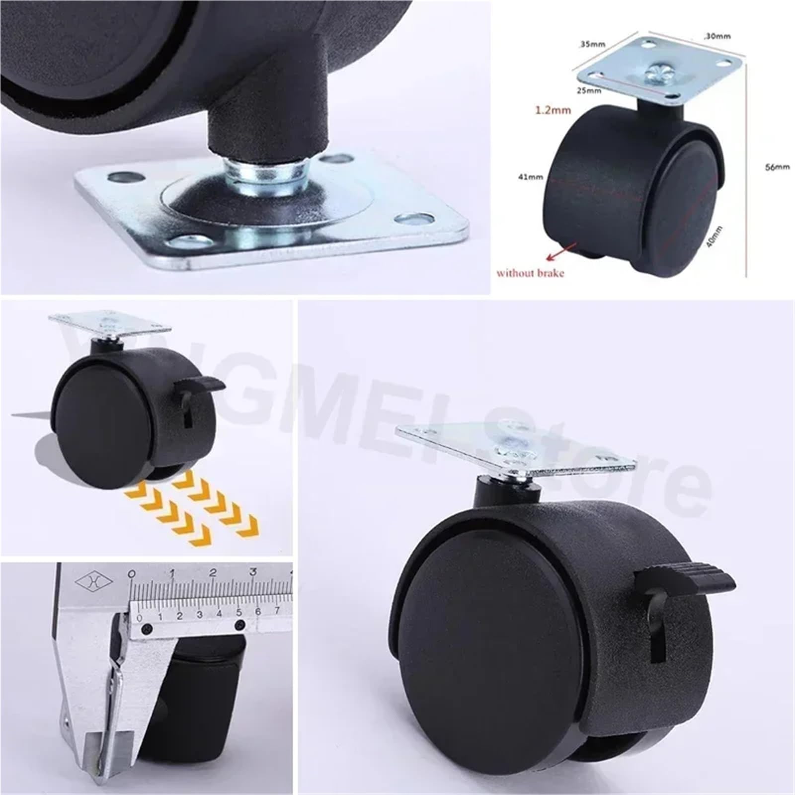 4 pz 1.5 Pollice Universale Ruota Girevole Caster Ruota A Rulli i Sedia Da Ufficio Caster Con Freno for I Bagagli Sedia Accessori, Facile da Installare(1.5in without brake)