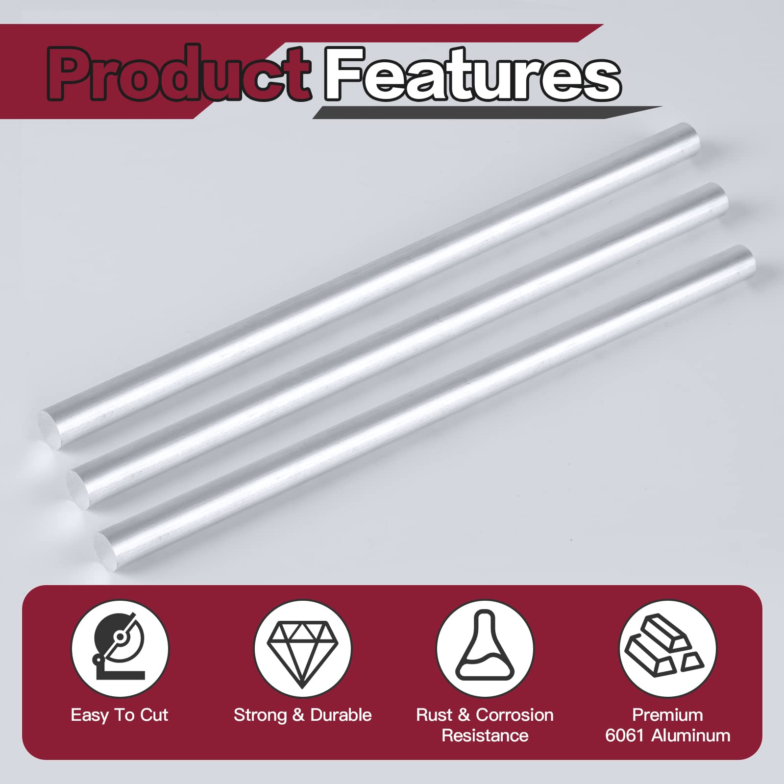 DMiotech 5 Pcs 6061 Aluminum Round Rods - 11/32" Dia, 16" Long Solid Metal Bar Stock For DIY Projects