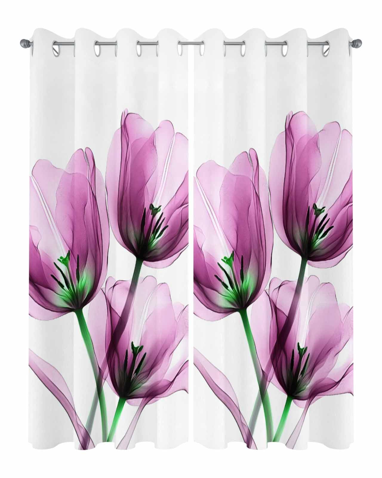 Ukaaqara Outdoor Curtains for Patio Waterproof, Ray Tulip Transparent Pink Flowers Grommet Curtains for Porch Outside Privacy Drape for Gazebo Garden Pergola, 2 Panels, 54x95in