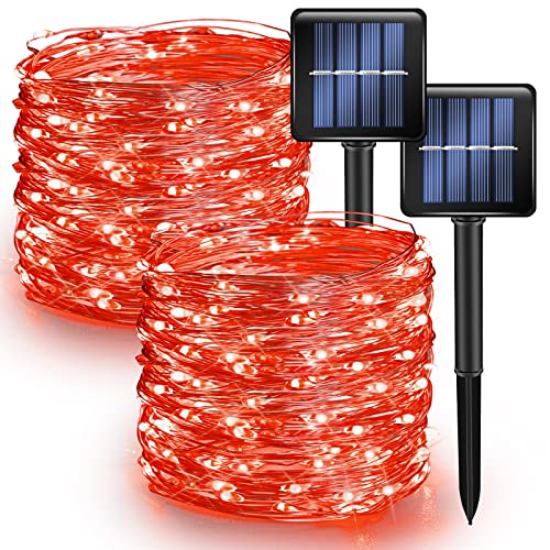 Image of Dazzle Bright 2 Pack Solar String Lights Outdoor, Total 80FT 240LED Solar Powered Waterproof Fairy Lights 8 Modes, Copper Wire Lights for Christmas Patio Party Tree Yard Decoration (Red)