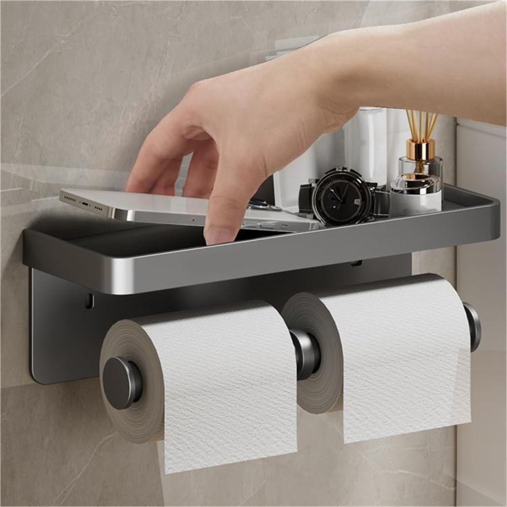 Portarrollos de papel de aleación de aluminio montado en la pared, Dispensador de Papel Higiénico, sin taladrar, para baño, cocina, color blanco A