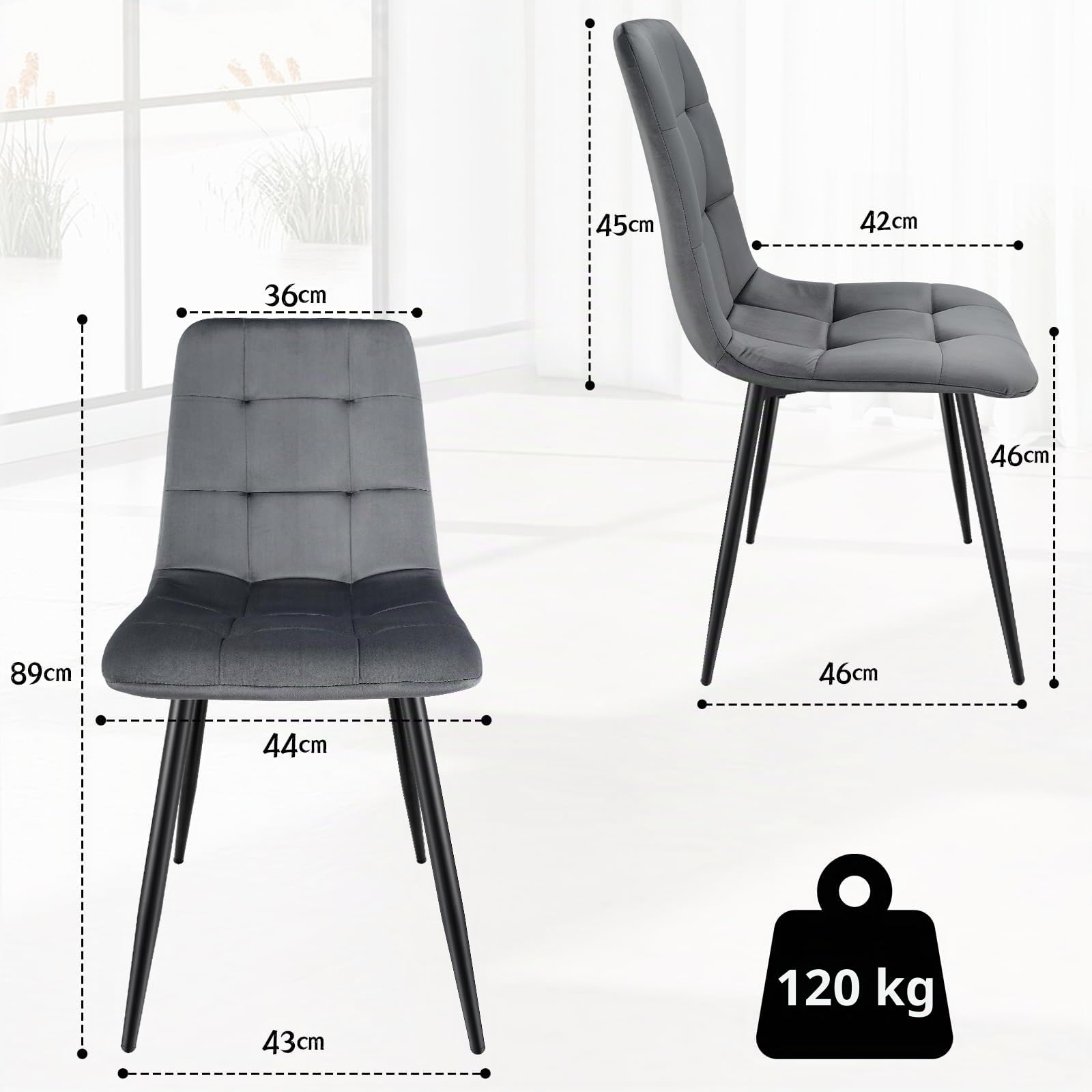 Sillas de Comedor Pack de 4 Tela de Terciopelo