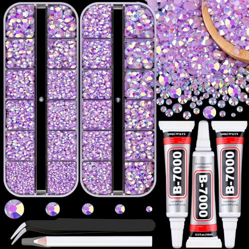 Image of Resin Jelly Rhinestones for Crafting with B7000 Jewelry Glue, 2 Boxes Light Purple AB Flatback Crystals with 3Pcs 10ml Glue, Bedazzling Non Hotfix Gems for DIY Tumblers Clothing Shoes Manicure