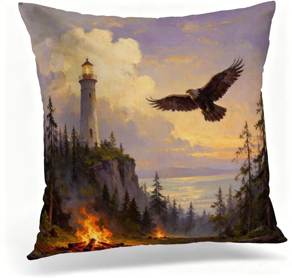 Poduszka outdoorowa 80 x 80 cm, poszewka na poduszkę 80 x 80 cm, dekoracyjna, latarnia morska, orł, poduszka na sofę, lniana poduszka na sofę, wodoodporna, oddychająca, na lato, do domu, ogrodu