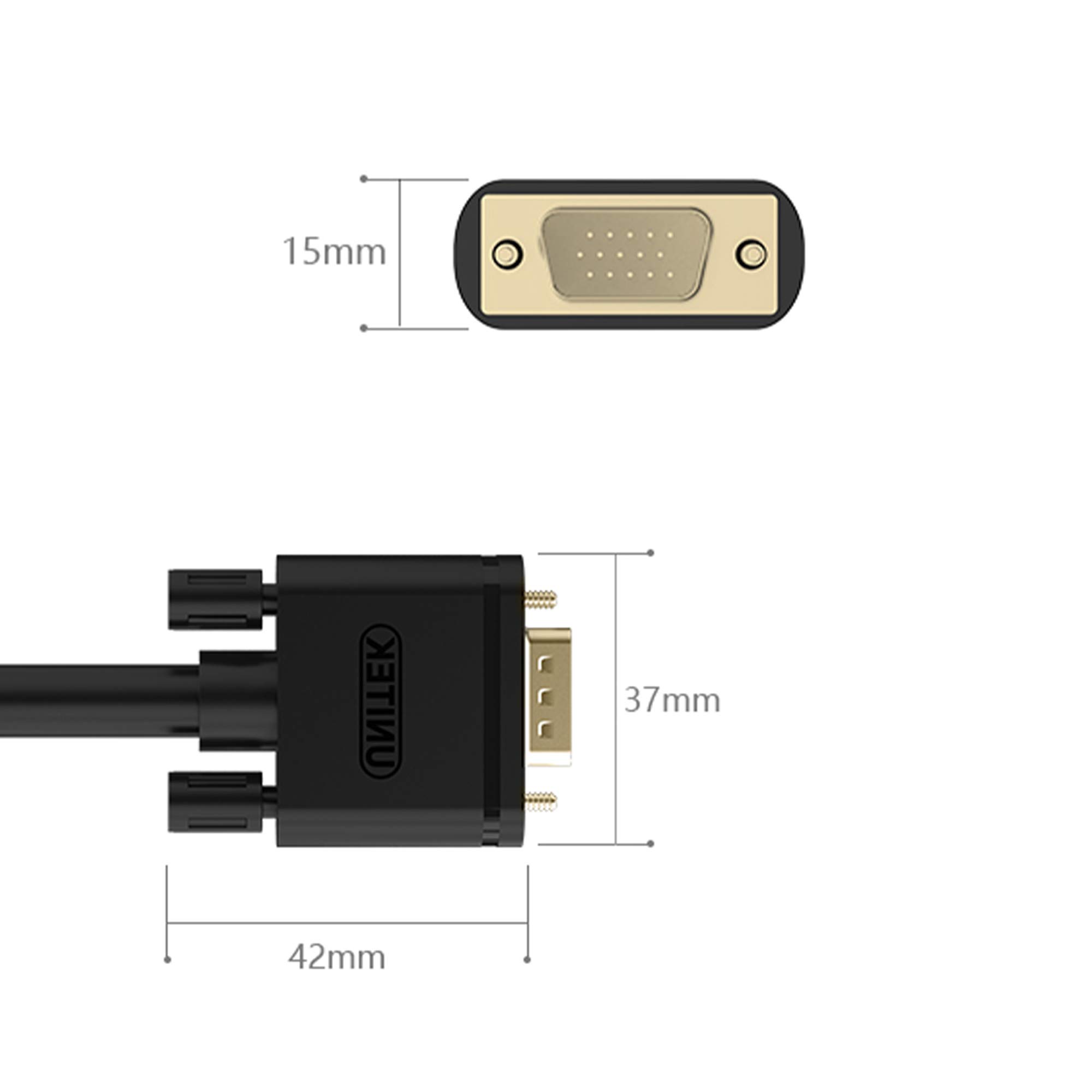 UNITEK VGA 5 m kablo, 1080P VGA/SVGA video monitörü, koaksiyel uzatma kablosu, HD 2 ferritli filtre/altın kaplama kontak/15 kutuplu HD fiş, projektörler, Hdtvler, ekranlar için uyumlu
