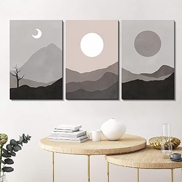 VASLStudio Night View Wall Art MDF Panel Painting for Wall Decoration - Mountain & Moon Wall Paintings for Living Room, Bedroom (12 x 18 inch, Panel) Set of 3