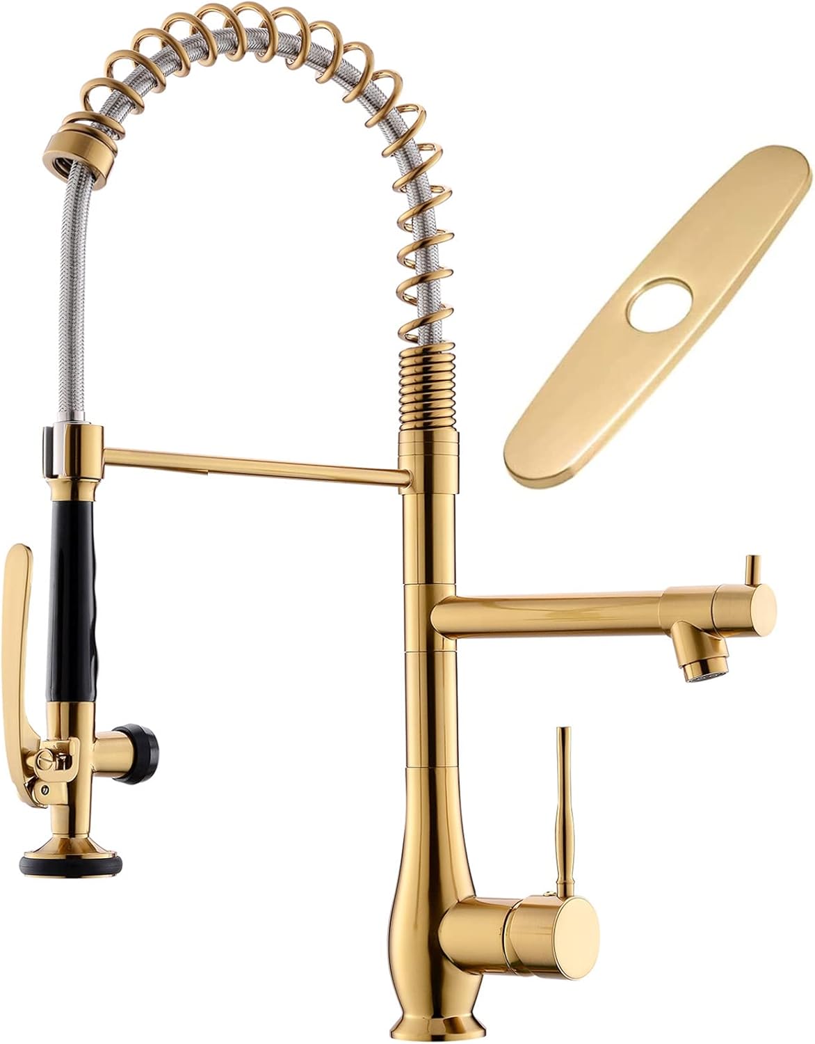 GIMILI Brushed Gold Kitchen Faucet with Pull Down Sprayer Single Handle High Pressure Brass Kitchen Sink Faucet Commercial Double-Headed Kitchen Faucets Sink with Deck Plate product image