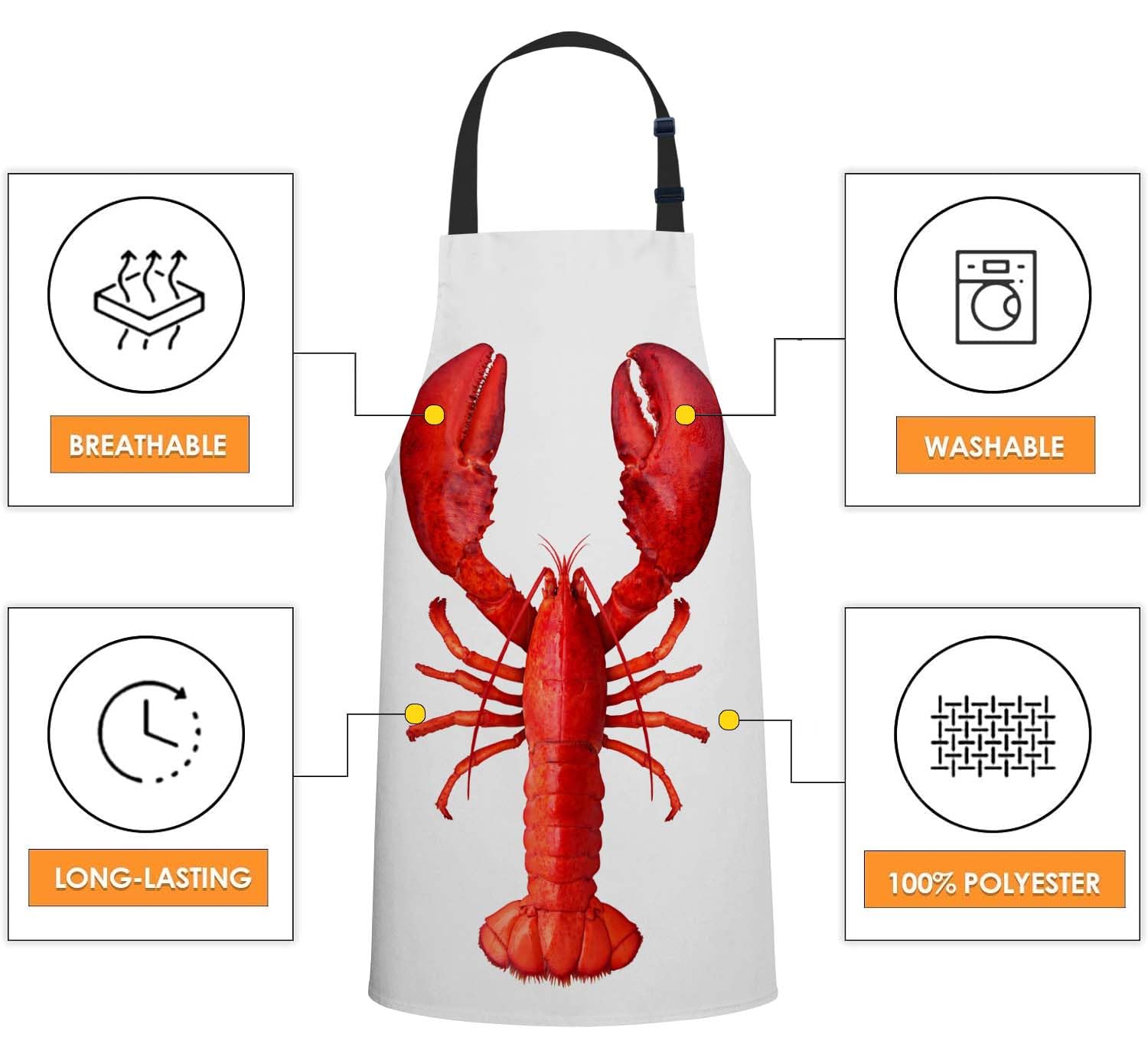 Smooffly Lobster Apron Unisex Adjustable Bib Apron Cooking Kitchen Chef Women Men Aprons for Home Kitchen Restaurant,Coffee House,Shop,Garden - Image 4