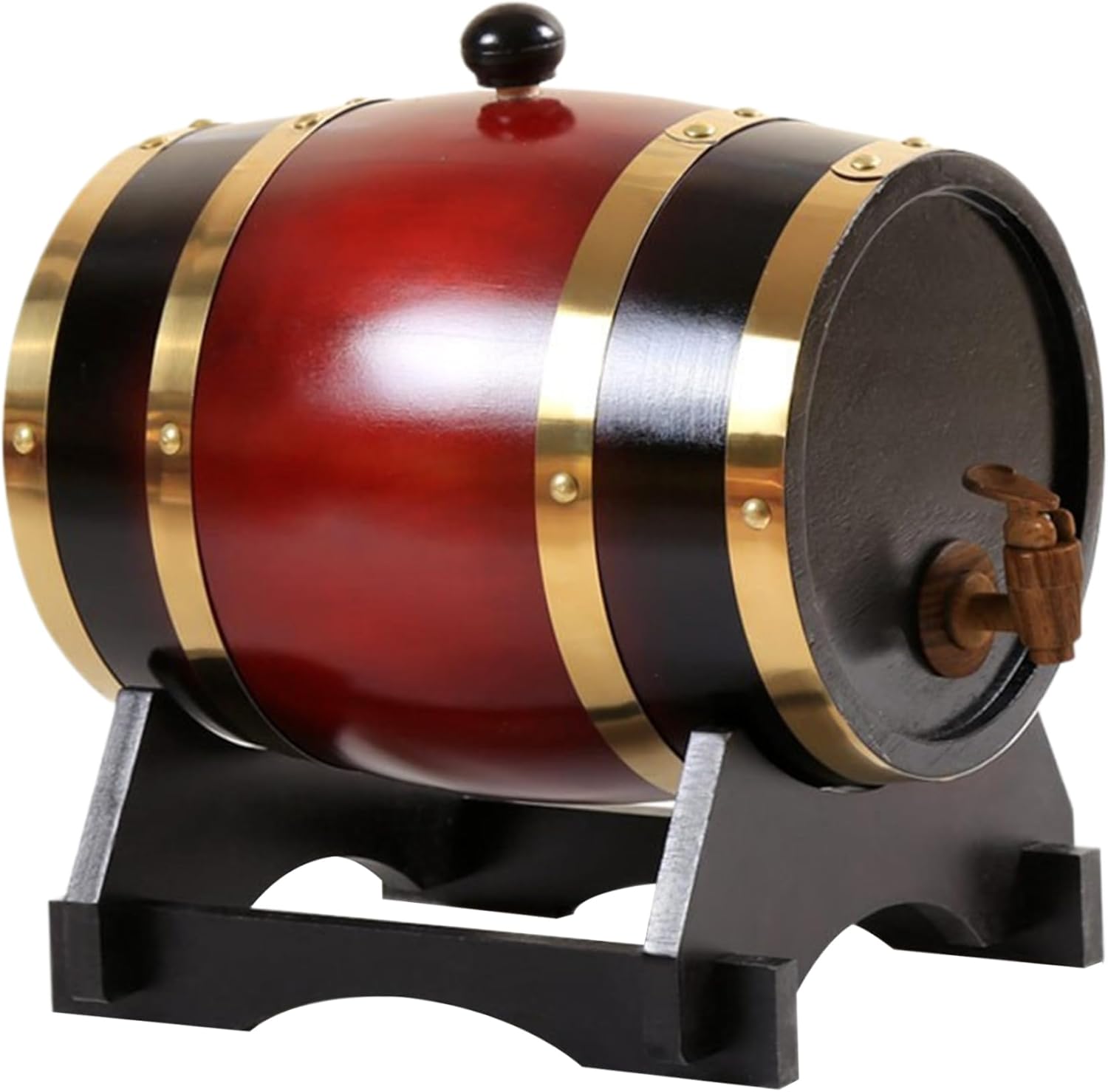 Gcroet Wine Barrel 1.5L Oak Barrel with Tap Aging Whiskey with Wooden Stand Leak Proof Home Bar Decor Display and Storage for Home Brewer Liquors Wine Beer Burgundy...