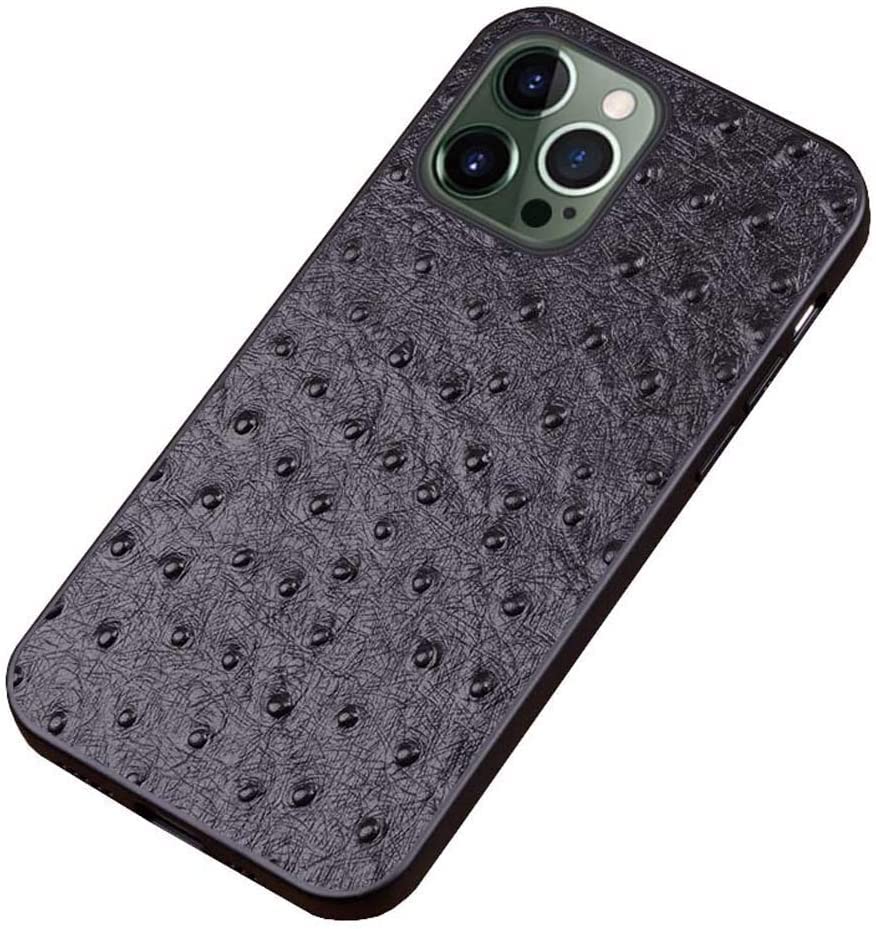 Coque arrière de téléphone en cuir d'autruche iPhone 12 Pro noir antichoc