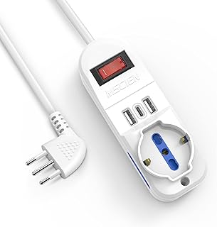 Mscien Multipresa 3M con 1 Polivalenti e 2 Bivalenti 10/16A,3 Porte USB (2USB+1USBC),Viaggia stile,piccolo,nuovo stile,Bianco, 2500 W, 250 V,Cavo 3 Metri.?-¡­