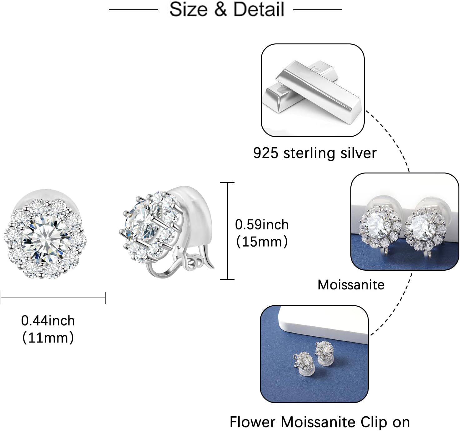 Moissanite Halo Earrings for Women - 925 Sterling Silver 2CT Moissan Screw Back/Dangle/Clip On Earring Piercing Hypoallergenic Jewelry Gifts