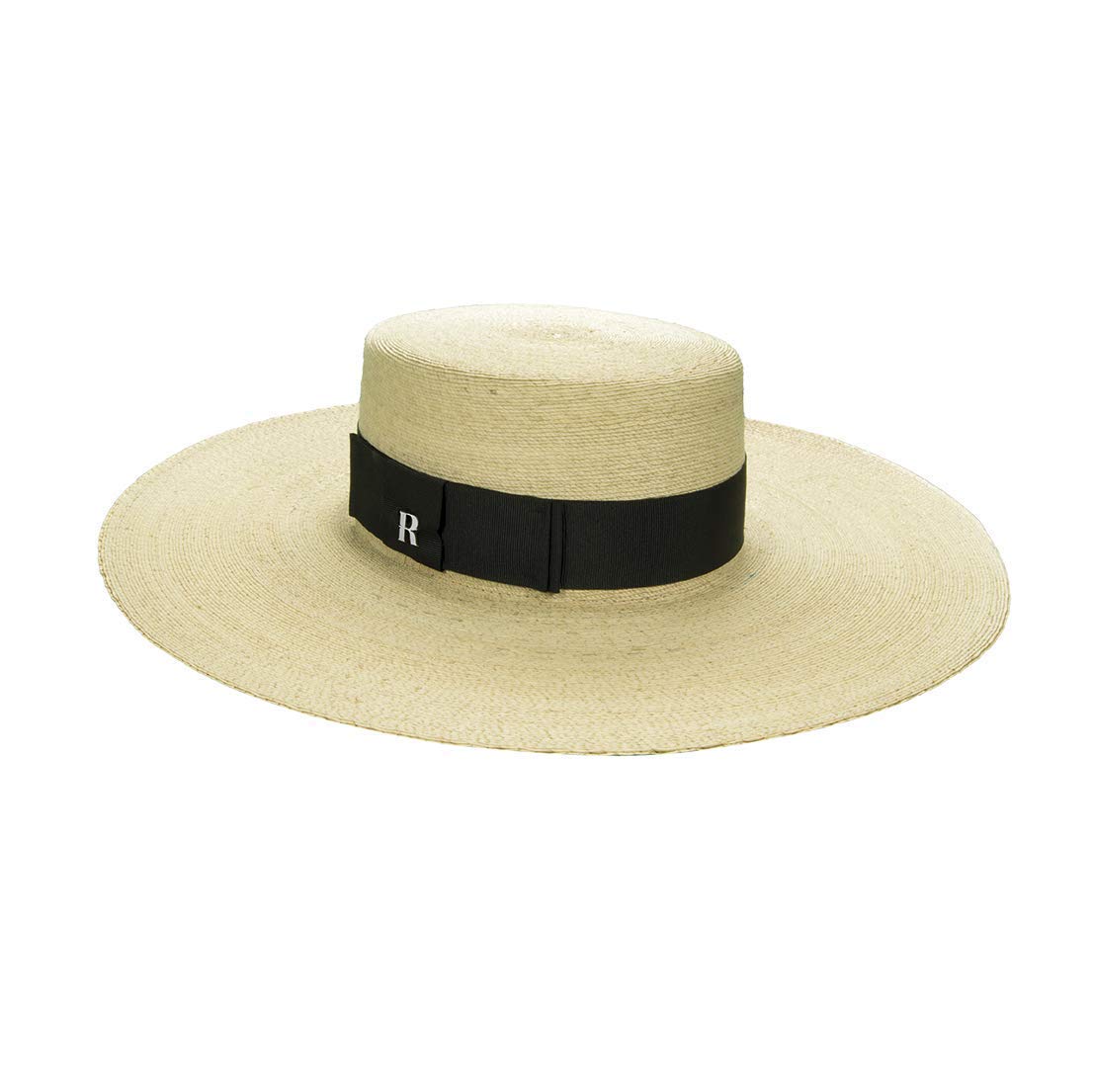 RACEU HATS Sombrero Canotier Ala Ancha Paja de Palma - Sombreros de playa de Ala Ancha - Sombrero de Paja Verano Protege del Sol - Chic, Sport, Causal, Boda, Invitada, Ceremonia (S, Murano Cinta Negra, Beige)