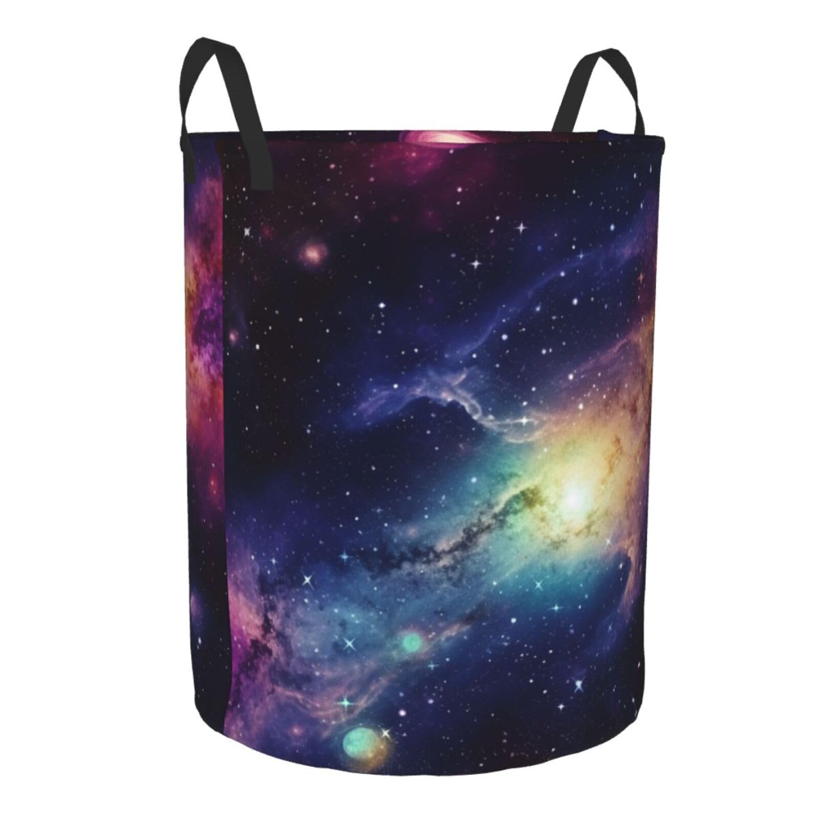 Galaxy in The Universe print Circular Hamper Waterproof Storage Bin Organizer Basket Laundry Hamper With Handles For Clothes Toys Medium