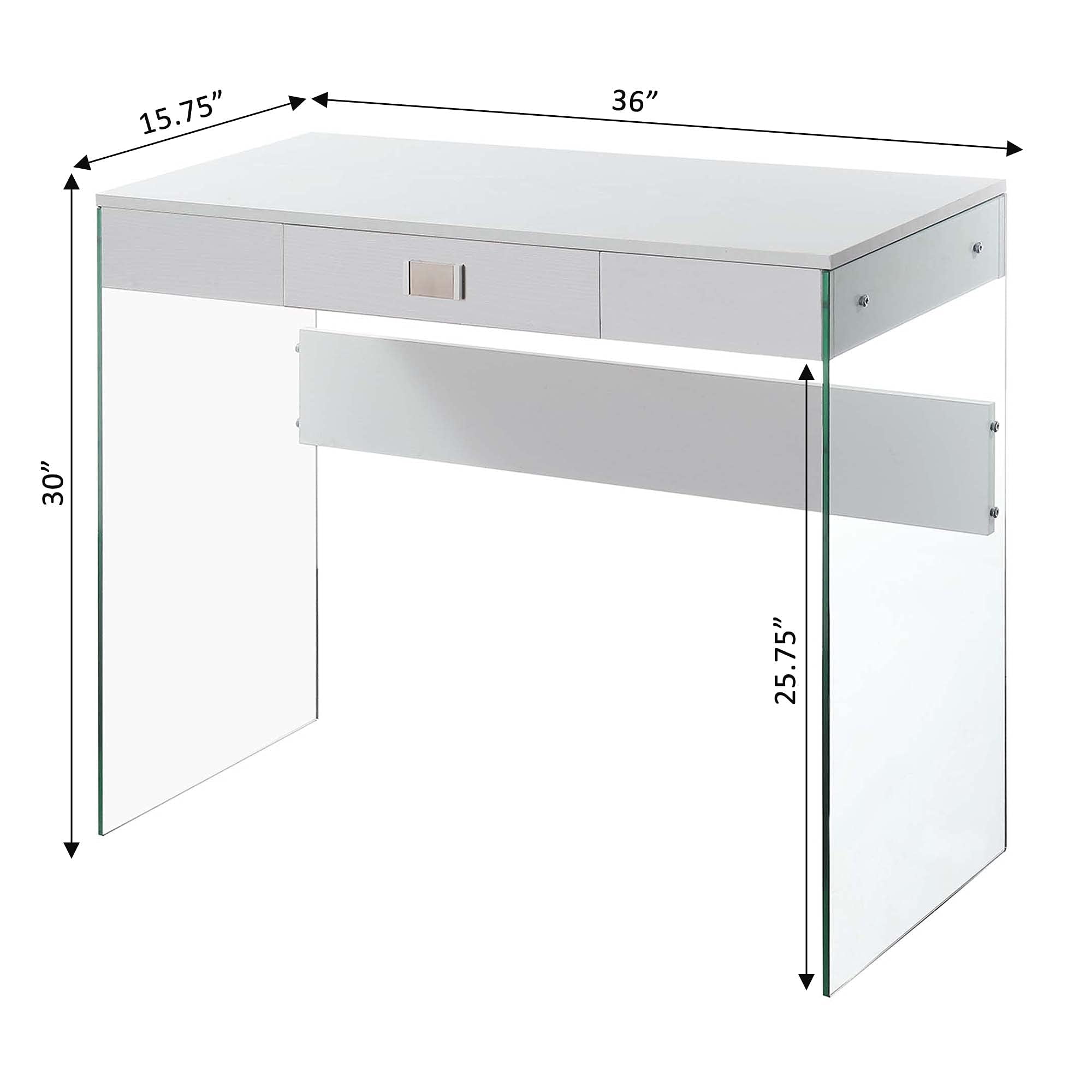 Convenience Concepts SoHo - Escritorio de cristal con 1 cajón, 36 pulgadas, color blanco