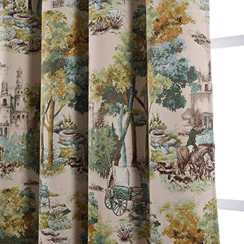 Kotile Forest Castle Nature Art Decor Watercolor Style Room Darkening Blackout Curtains With Floral Design Digital Printing, 2 Panels 95 Inch Length Grommet Window Drapes For Bedroom #TOP2