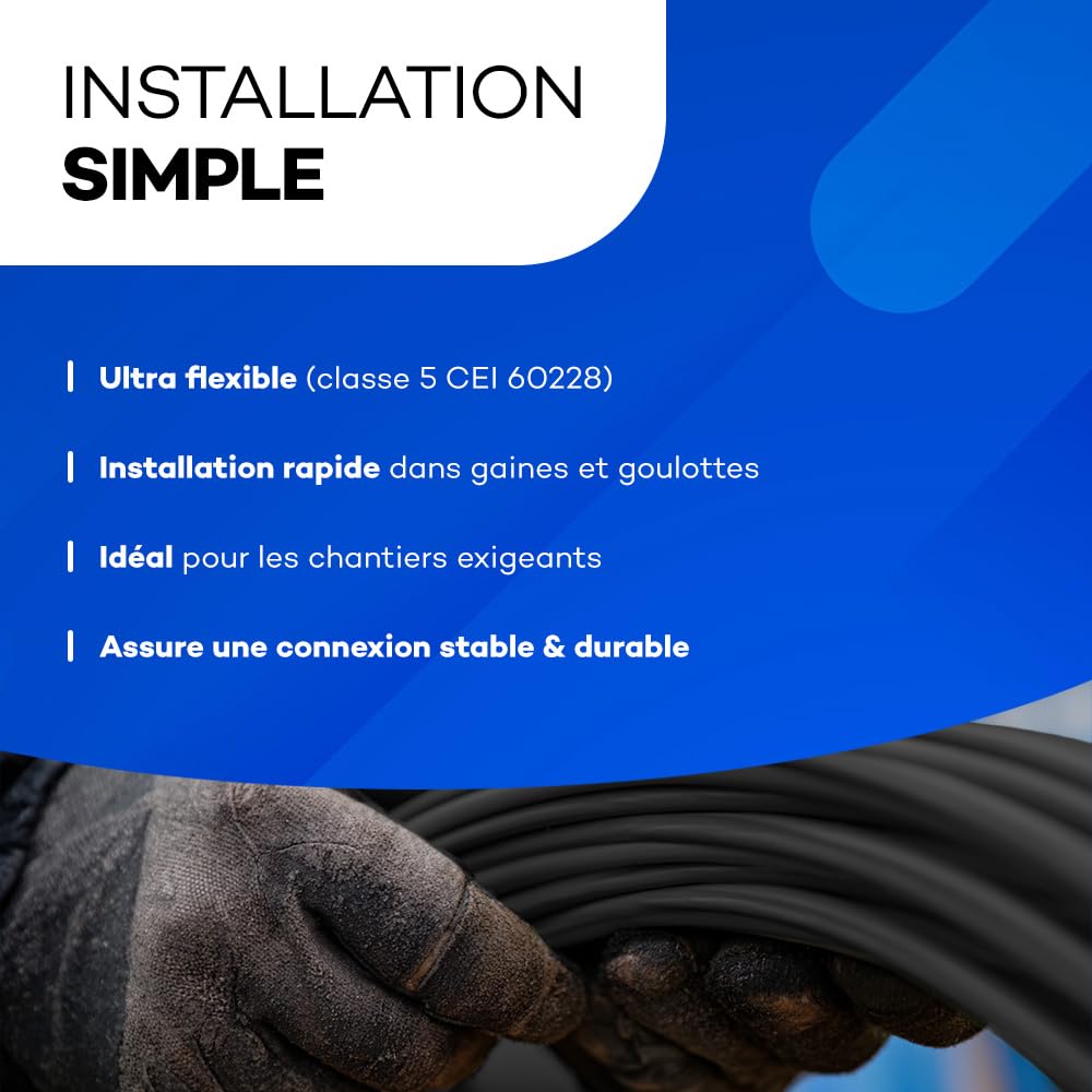 Câble 3G2.5mm² souple - Câbles pour courant alternatif 450/750V - Longueur 5m - Gaine noire