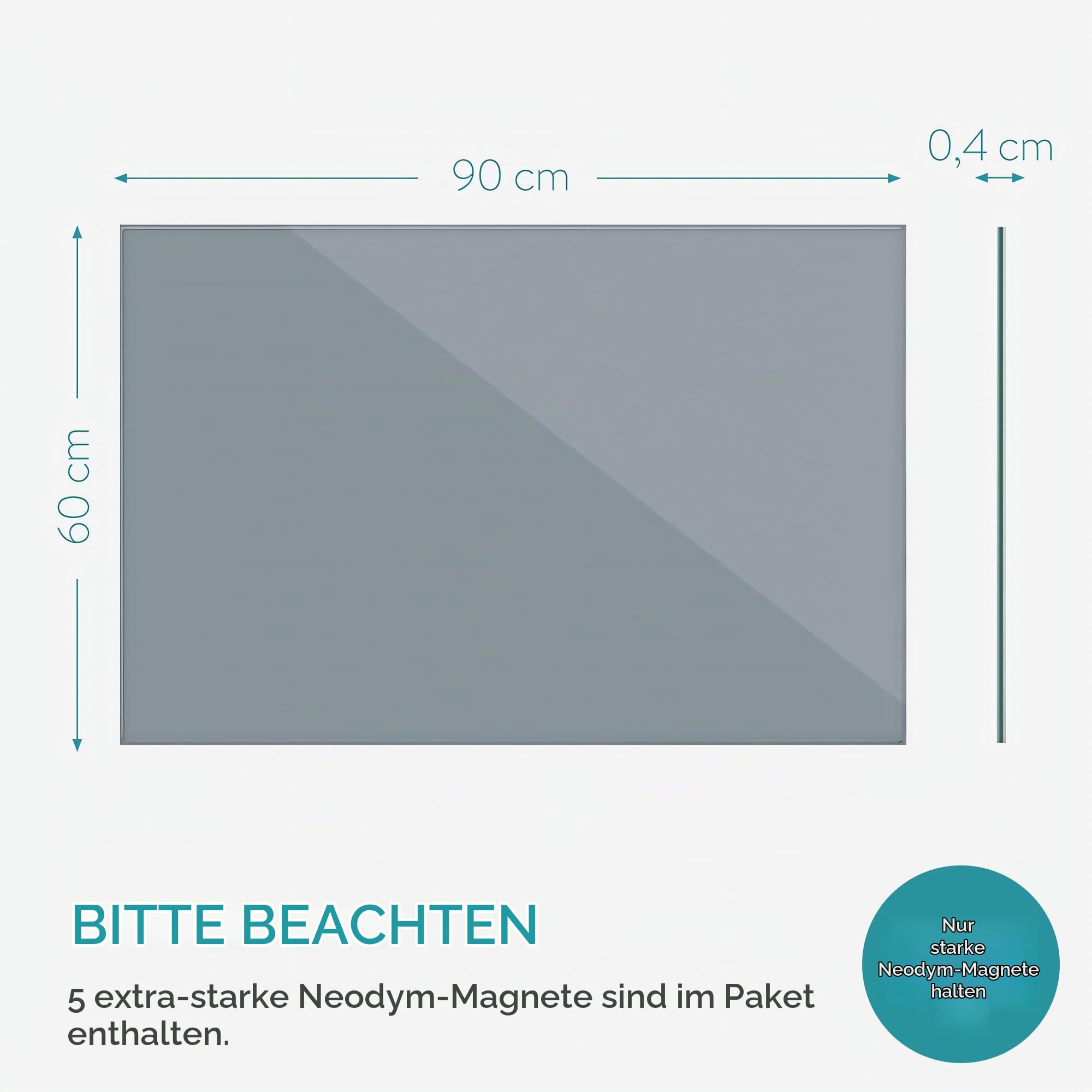 Navaris Magnettafel Magnetboard aus Glas - 90x60 cm Tafel magnetisch zum Beschriften - Magnetwand in Grau - inkl. Magnete Stift Halterung