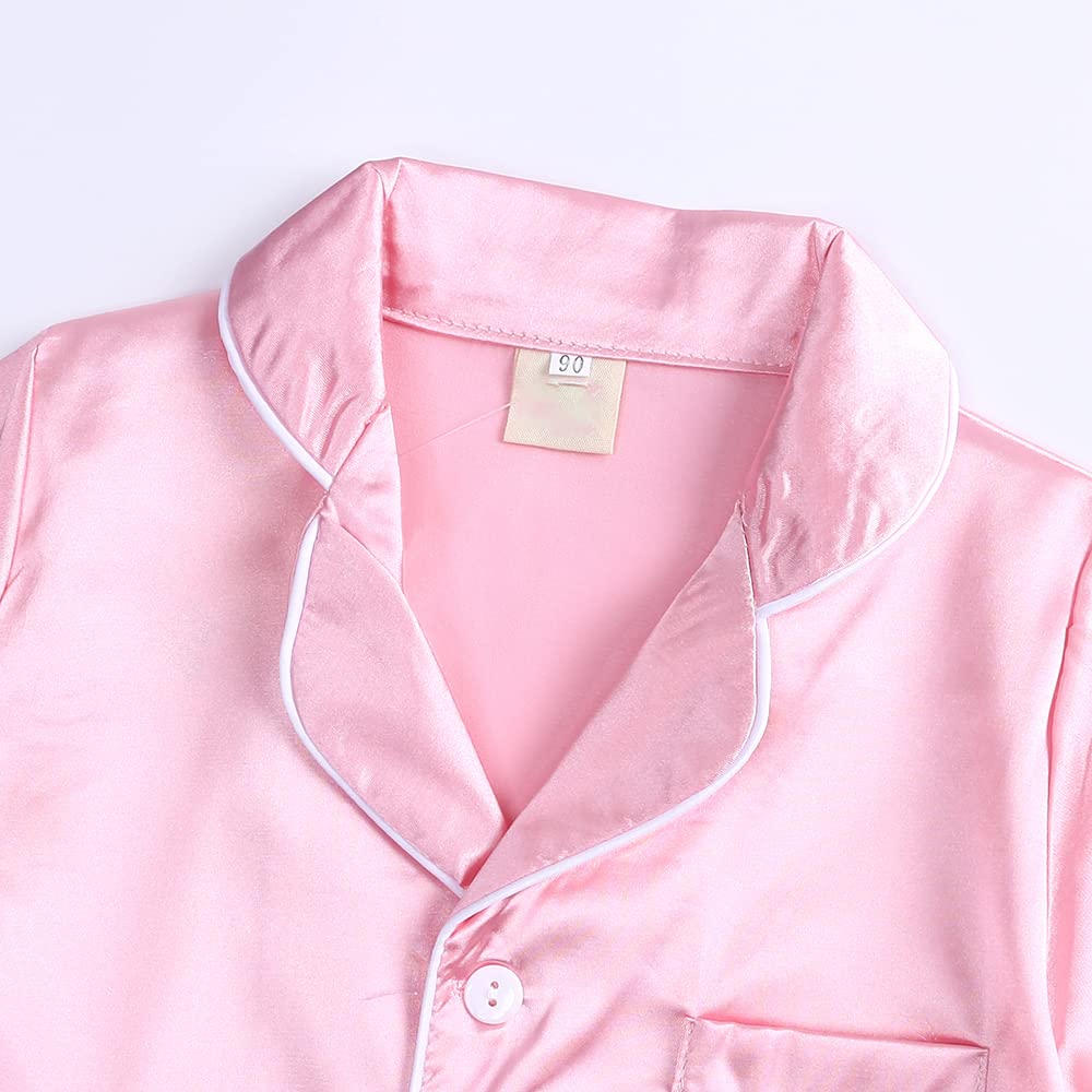 Verve Jelly Conjunto de Pijamas de satén para bebés y niños pequeños Pantalones de Manga Corta con Botones Ropa de Dormir para niñas y niños Ropa de Dormir