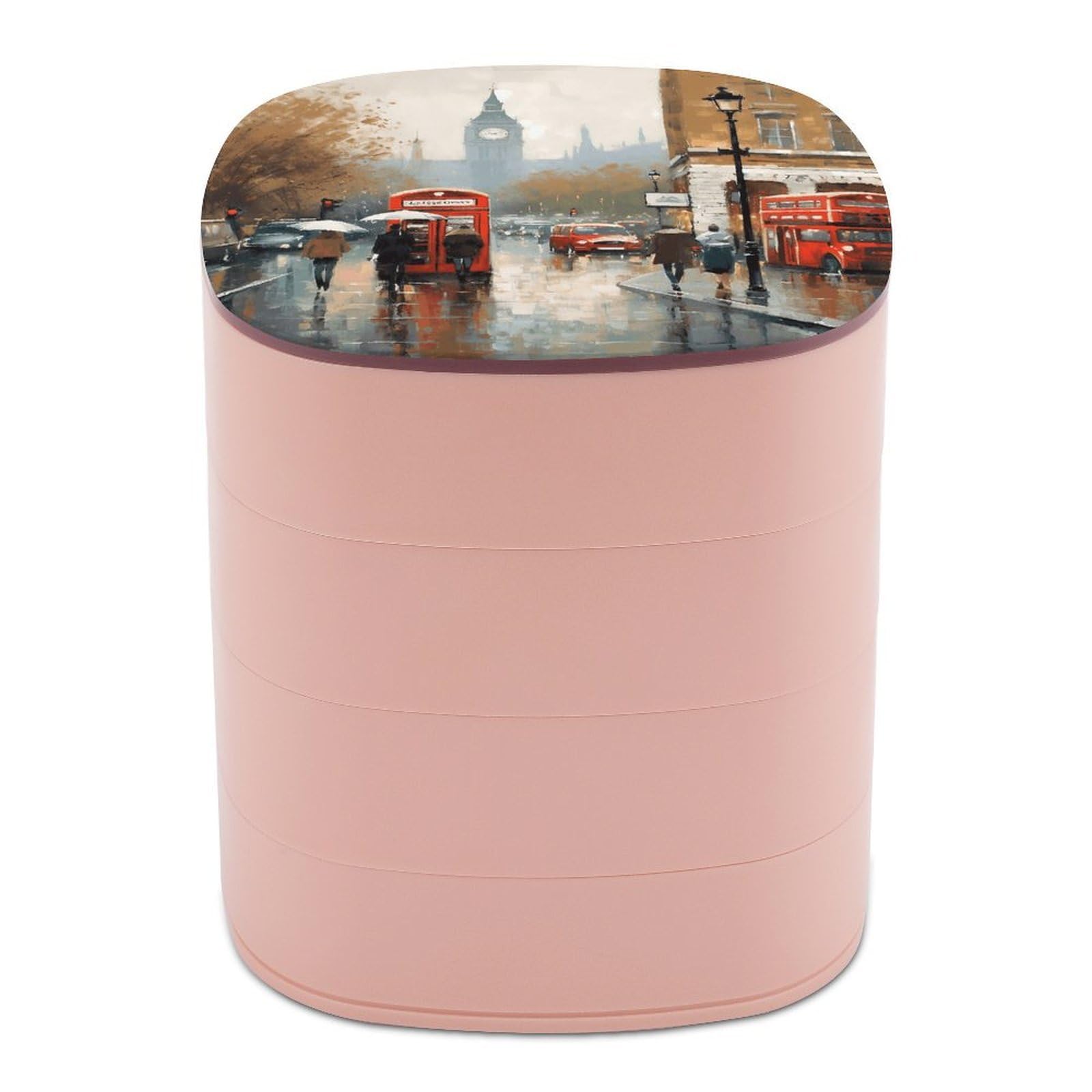 FekiLoot London Impression Jewelry Box 4-Layers Rotatable Jewelry Organizer Storage Box with Mirror Cute Travel Jewelry Case Portable Earring Holder Organizer for Ring Necklace Bracelet
