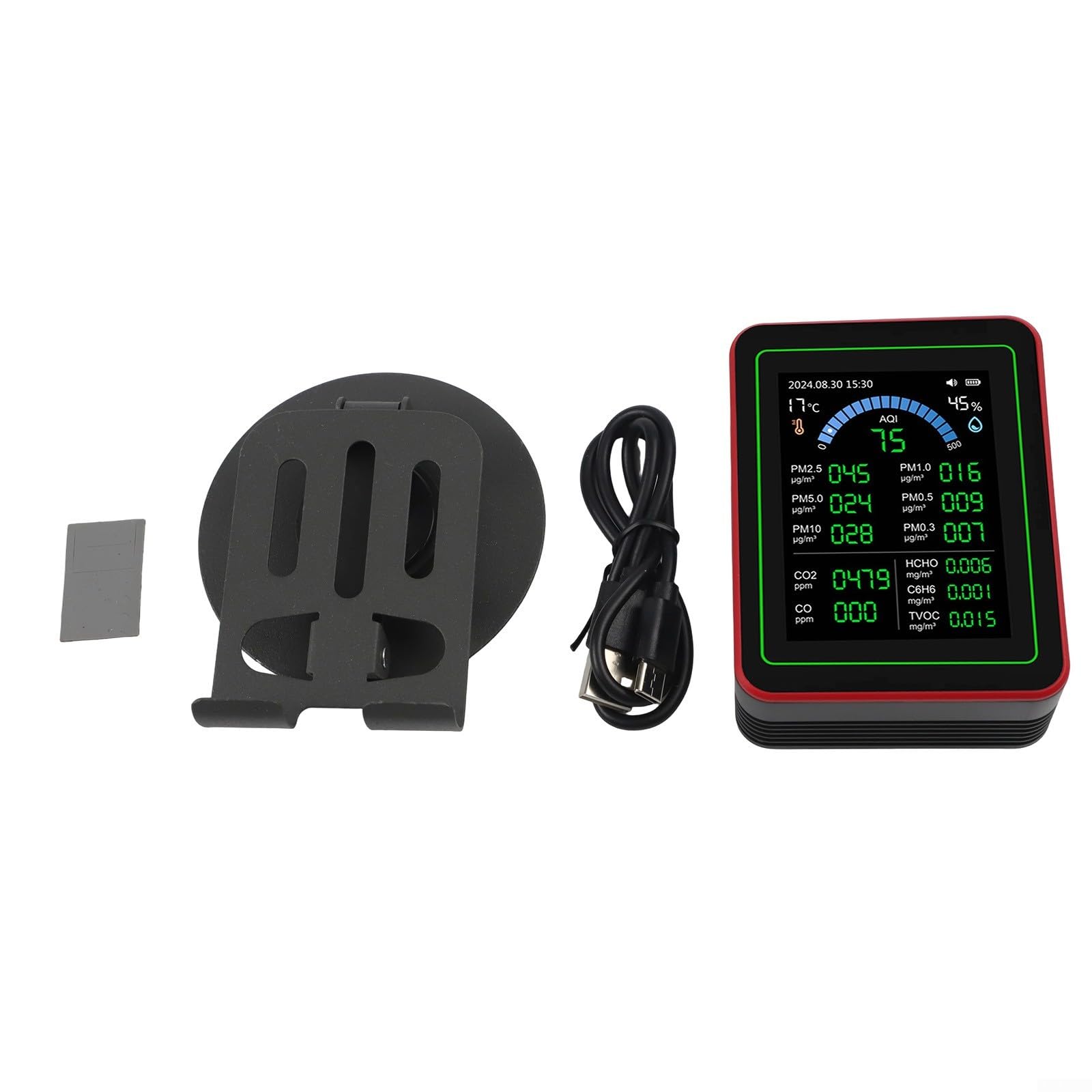 18 in 1 Misuratore di qualità dell'aria PM2.5 Display TFT 18 in 1 Misuratore di qualità dell'aria (Nero) | 18 parametri contemporaneamente, PM2.5//TVOC, 2,8 pollici TFT, AQI in tempo reale, per ricarica USB-C