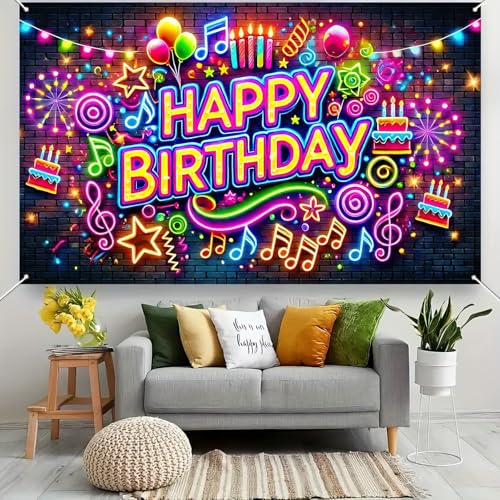 Image of HOMETITUTE Neon Birthday Party Banner 71x43 Inch