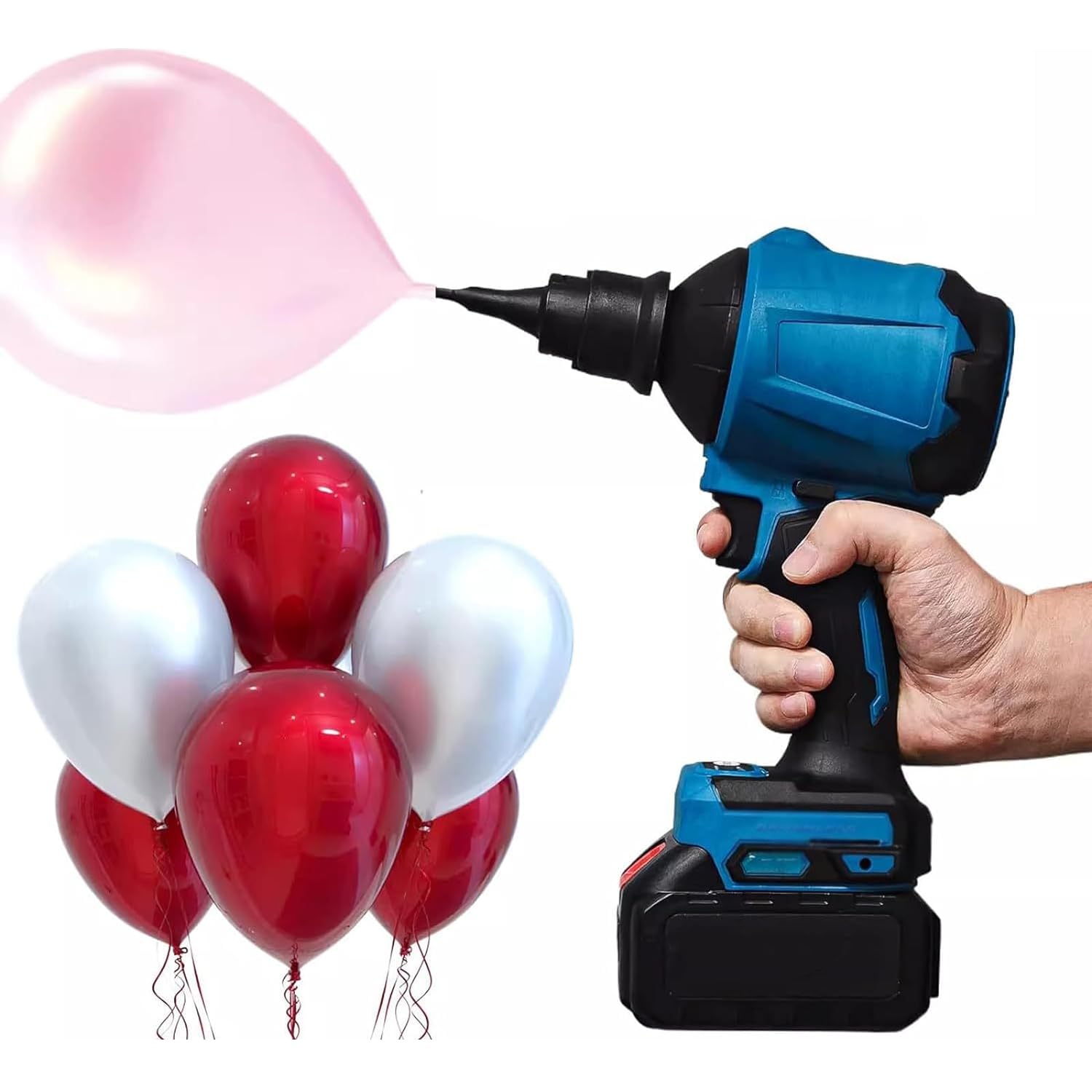 ERICAT Bomba De Globo Eléctrica, Soplador De Globos Portátil con 6 Boquillas Desmontables, Fuerza De 4 Niveles Ajustable Y Potencia De Succión Fuerte De 10,3 Kpa, para Fiestas, Decoración Navideña