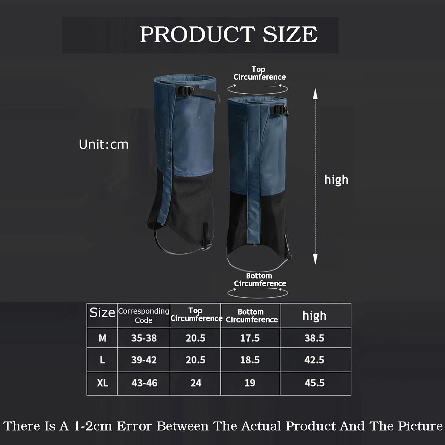 Snow-Resistant,Fleece-Lined,and Warm Leg Gaiters,Lightweight Rain Shoe Gaiters,for Mountain Snow,Hiking,Skiing,Walking,Climbing, Hunting(Color1,Medium)