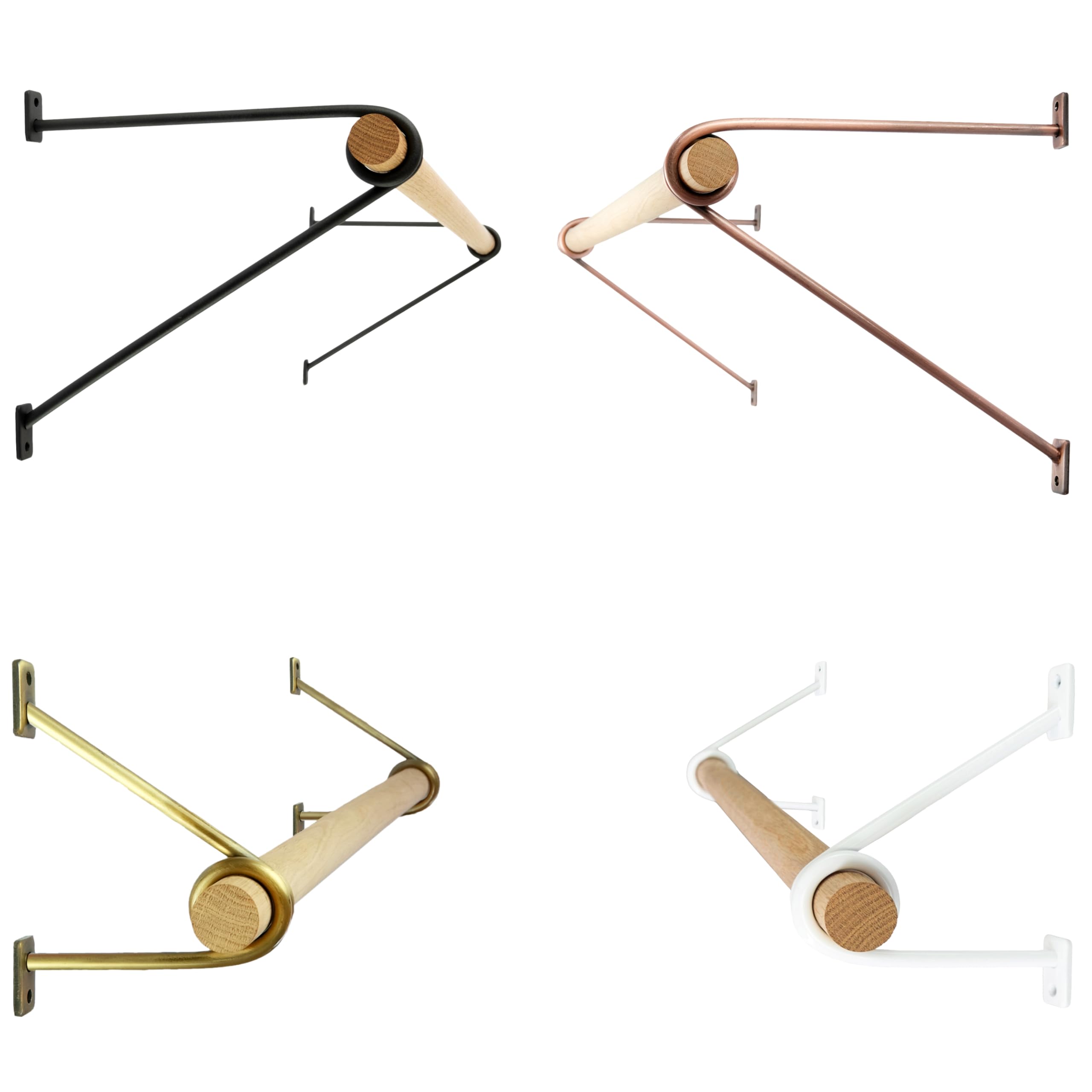 Natural Goods Berlin - 2 Supporti per Guardaroba Gard Prenzlberg, verniciati a Polvere o oliati, con Passante, Spessore 8 mm, per aste tonde da 30 mm, Fai da Te