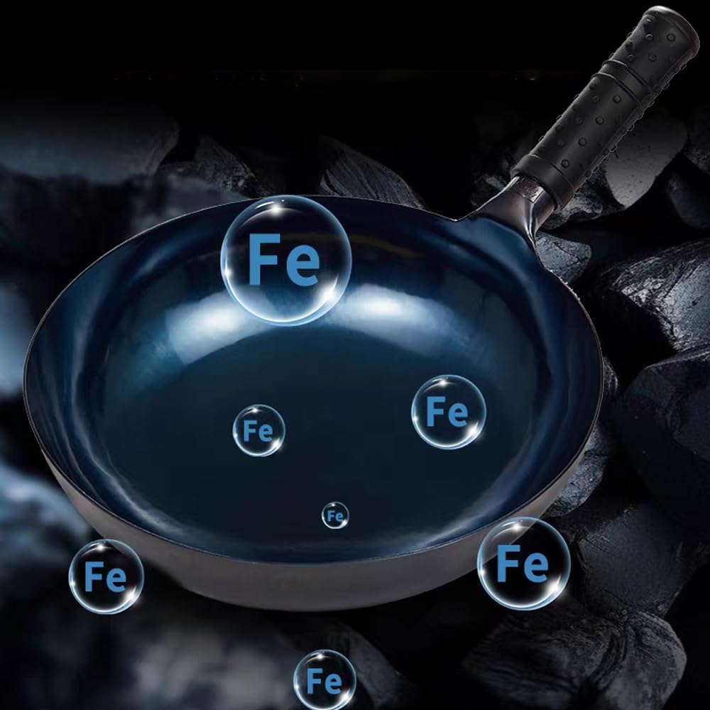 iron wok with lid,14 inch woks & stir-fry pans nonstick,chinese traditional pans for open fire,large cookwares,cooking,bbq,grill,camping,blue pre-seasoned round bottom wok (36cm) - Image 5