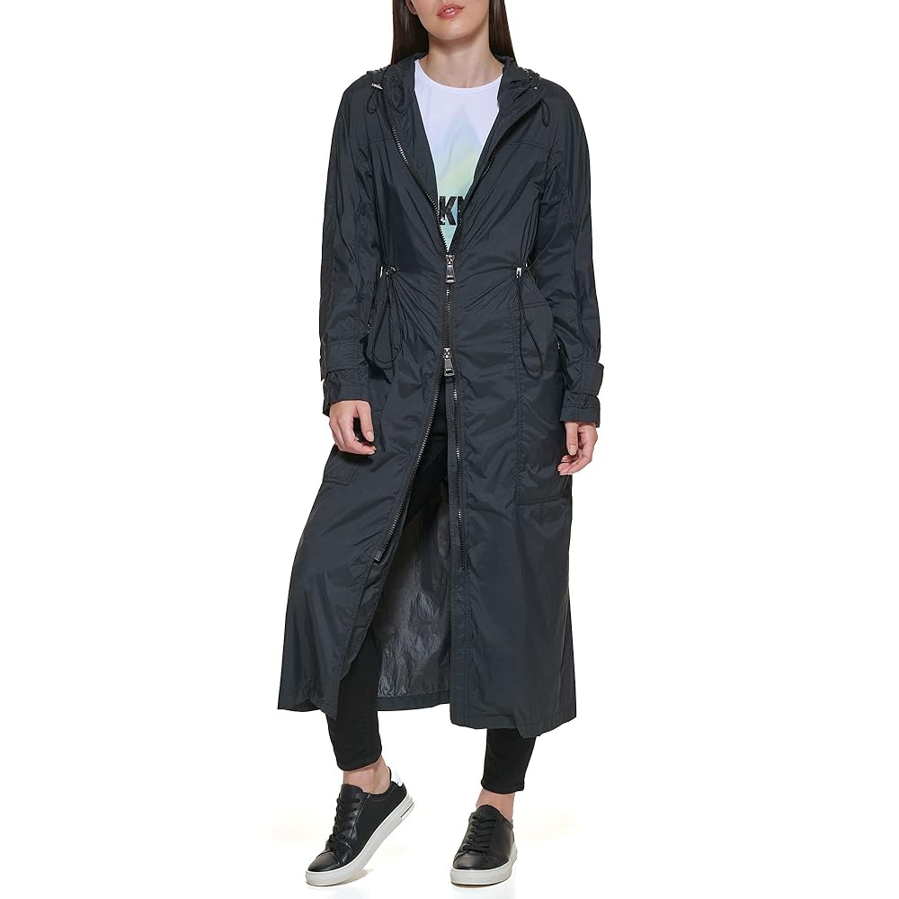 DKNY Women's Anorak Water Resistant Trench Coat, Black at