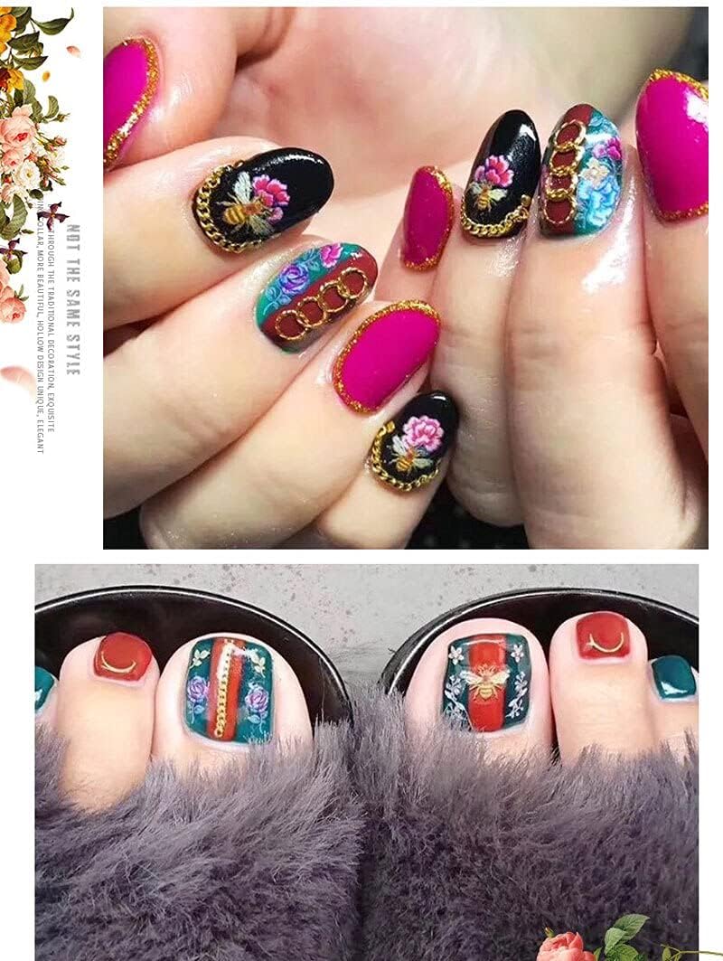 12 Types Golden Chain Nail Metal Decoration of Manicure Gold Nails Studs Charming 3D Accessoires DIY Different Nail Art Design - (Color: 3 pcs)