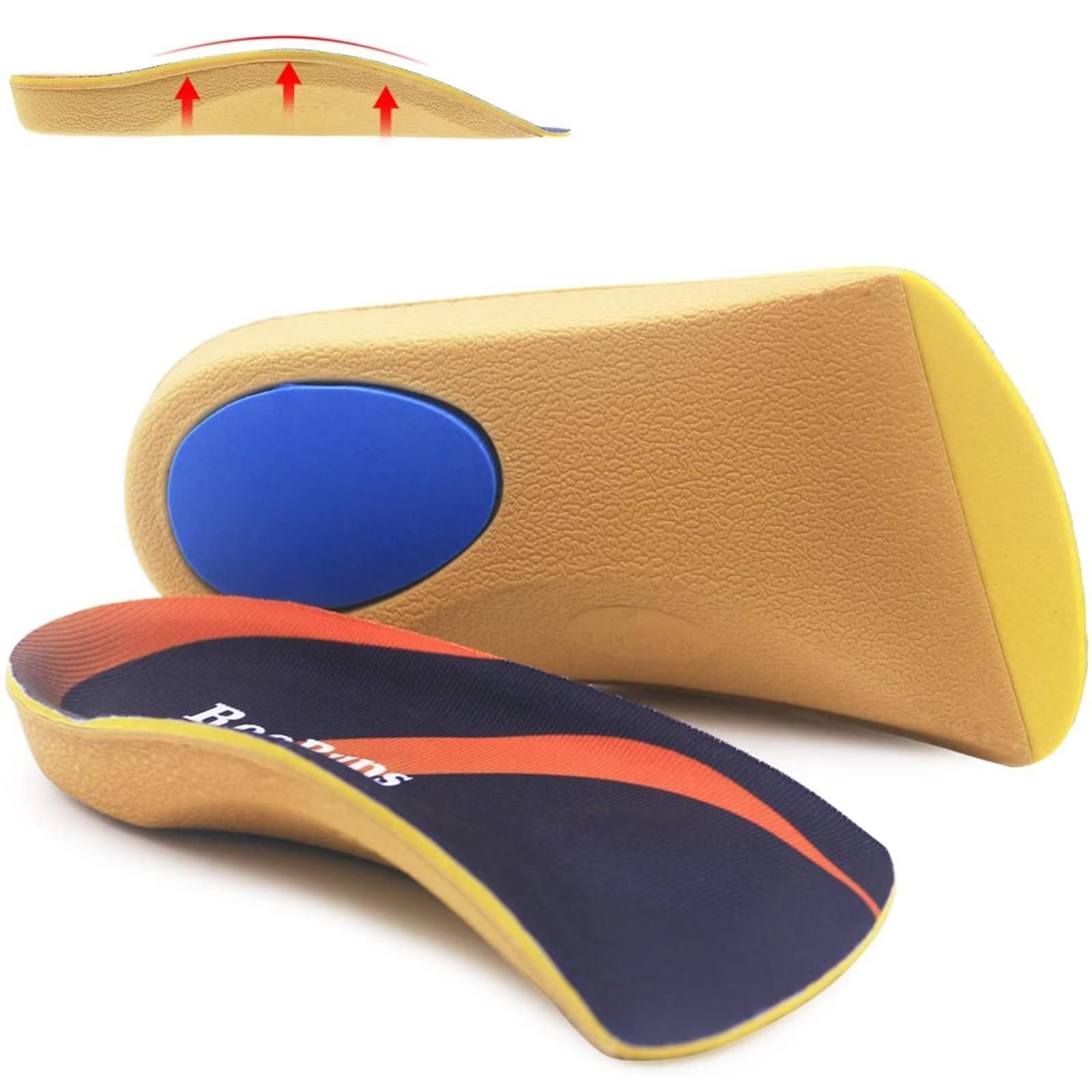 Arch Support Insoles, RooRuns 3/4 Plantar Fasciitis Insoles High Arch Support Insoles with Metatarsal Pads, Orthotic Inserts for Flat Feet, Heel Pain Relief