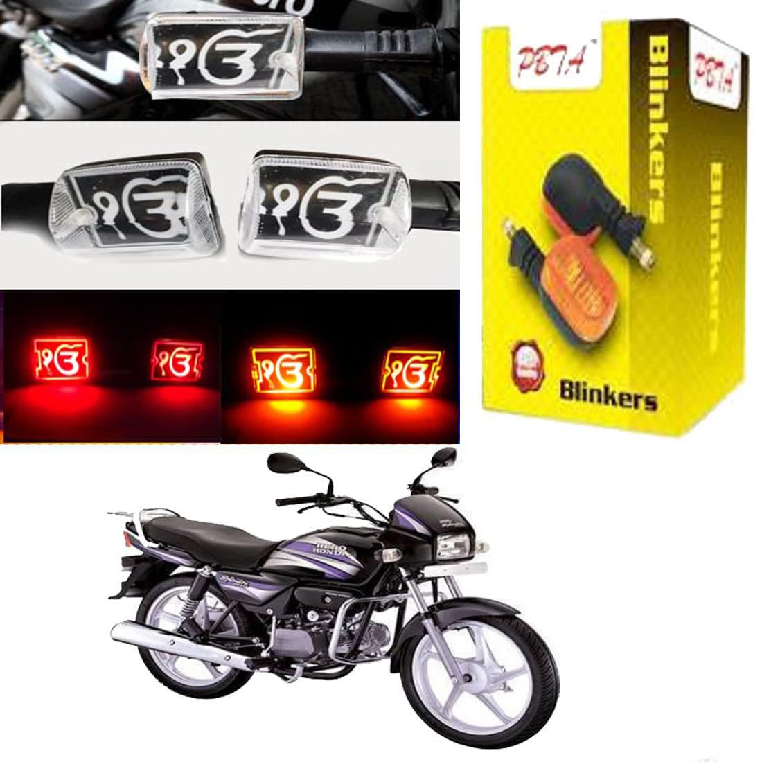 PBTA Guru Nanak Sikh Religious Sacred Ek Onkar Logo Indicator Splendor Bike Indicators - Pack of 4 of Red and Amber Color (Onkar Logo - Red Yellow)