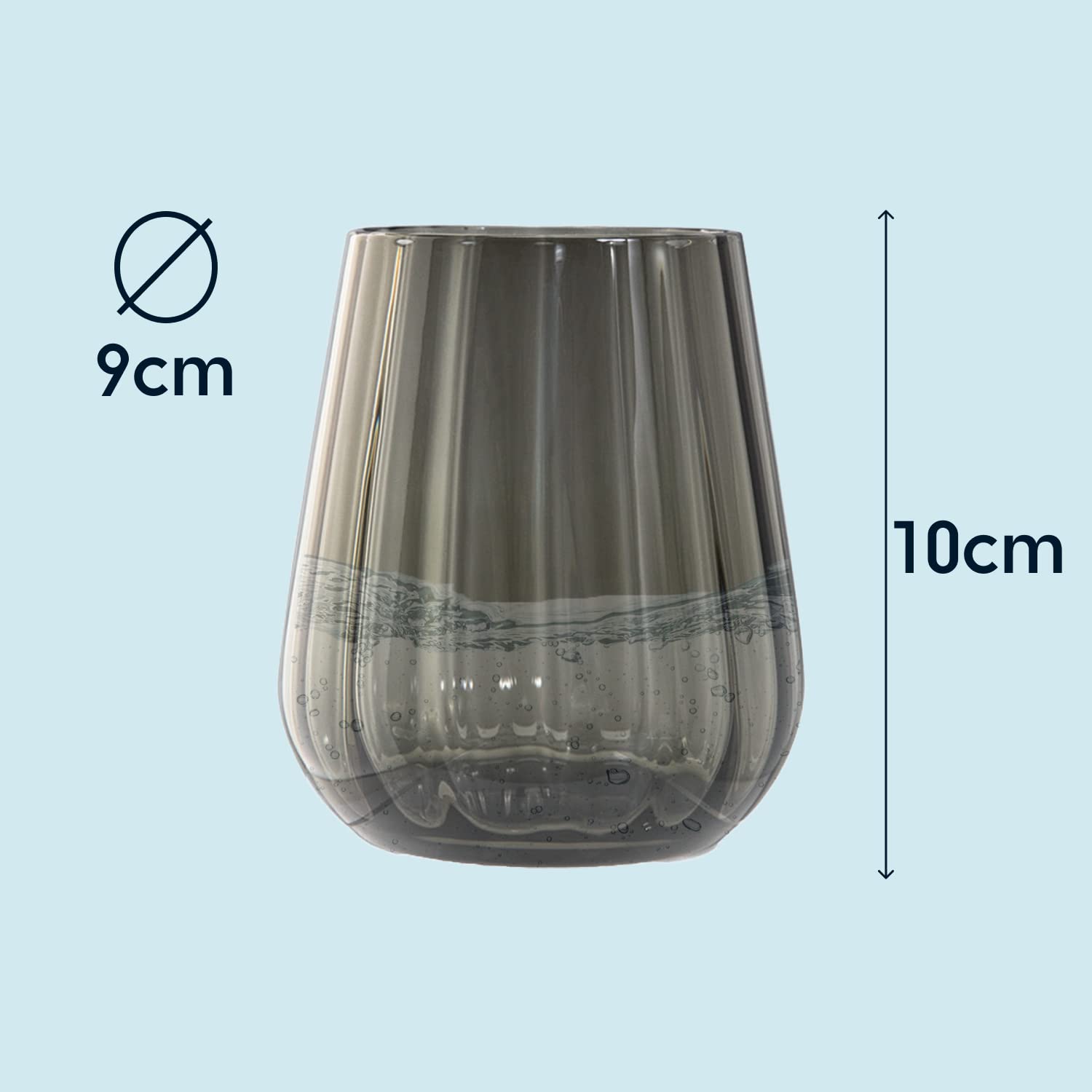 Livellara Milano Tumbler 400 ml Glas, 6er Set, farbige und besondere Wassergläser, grau, Kollektion: Renaissance