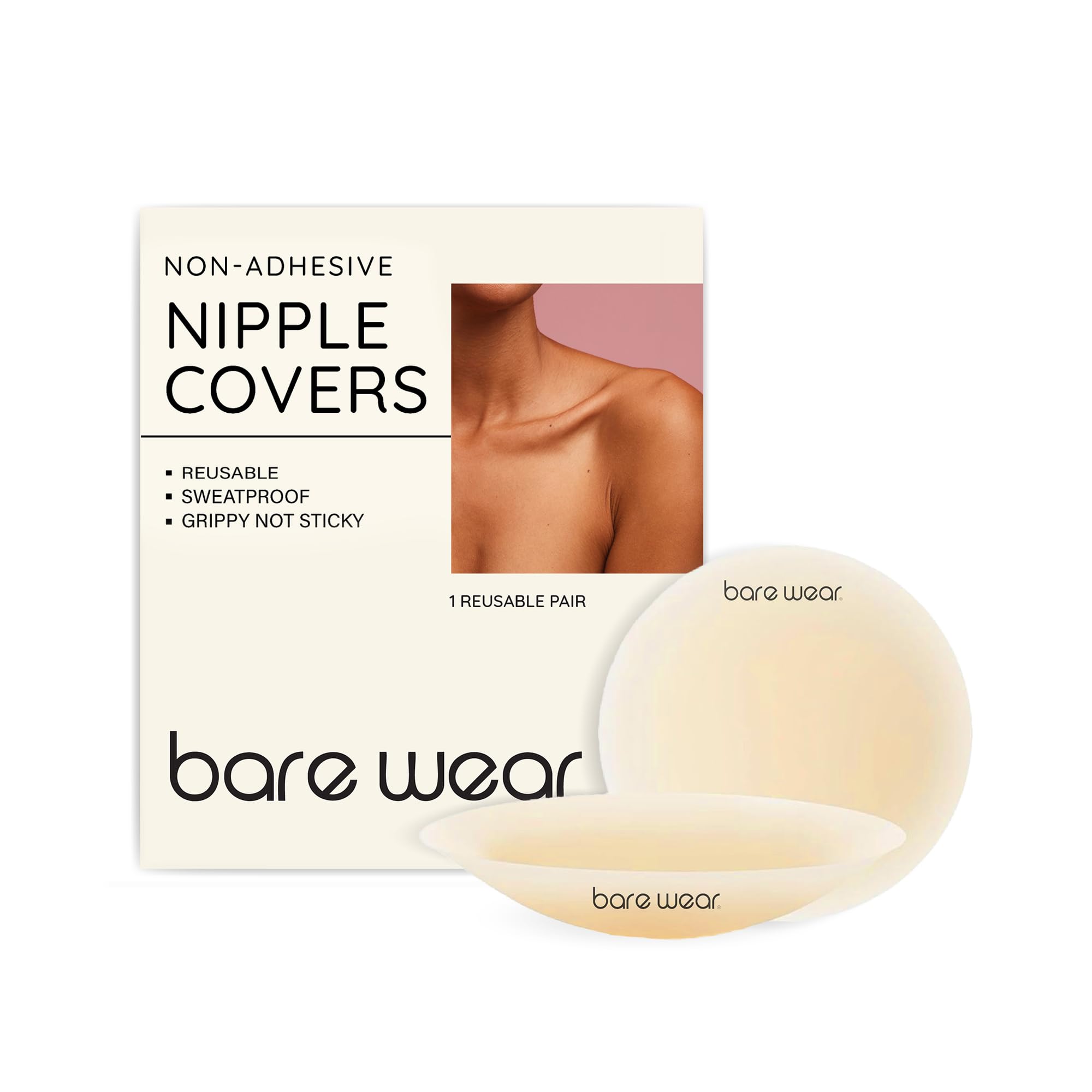 Non-Adhesive Nipple Covers – Grippy, Not Sticky! (8 CM) Reusable Nipple Pasties for Women Beige