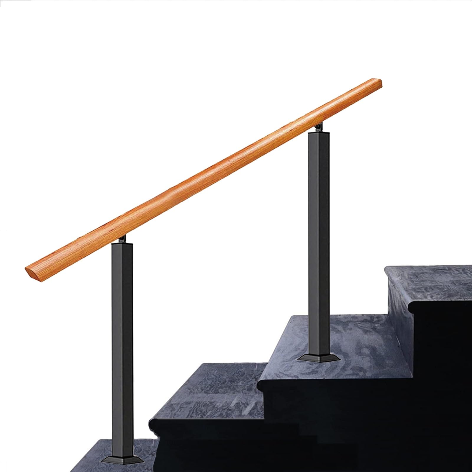 Rampe d'escalier d'extérieur réglable en fonte et bois massif pour 1 à 4 marches