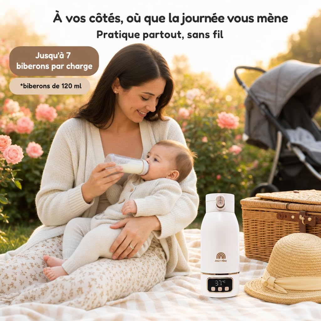 Chauffe biberon Nomade Portable Sans Fil 500 ml, Inox, Chauffe Lait Maternel & Eau, Auto-Pasteurisation, Voyage Voiture Nuit, Brosse Silicone Incluse