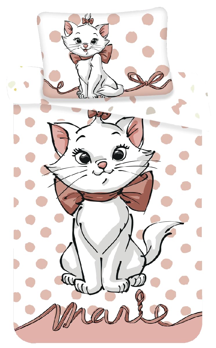 Jerry fabrics Babybettwäsche Marie Cat Aristocats Katze Mehrfarbig gepunktet Bettbezug 100 x 135 cm, Kopfkissenbezug 40 x 60 cm, 100% Baumwolle