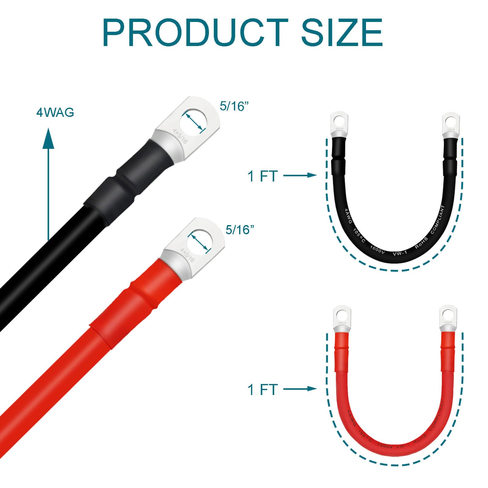 Cavo della batteria, 4AWG Cavo della batteria con terminali, 4 cavi di rame della batteria (30cm)