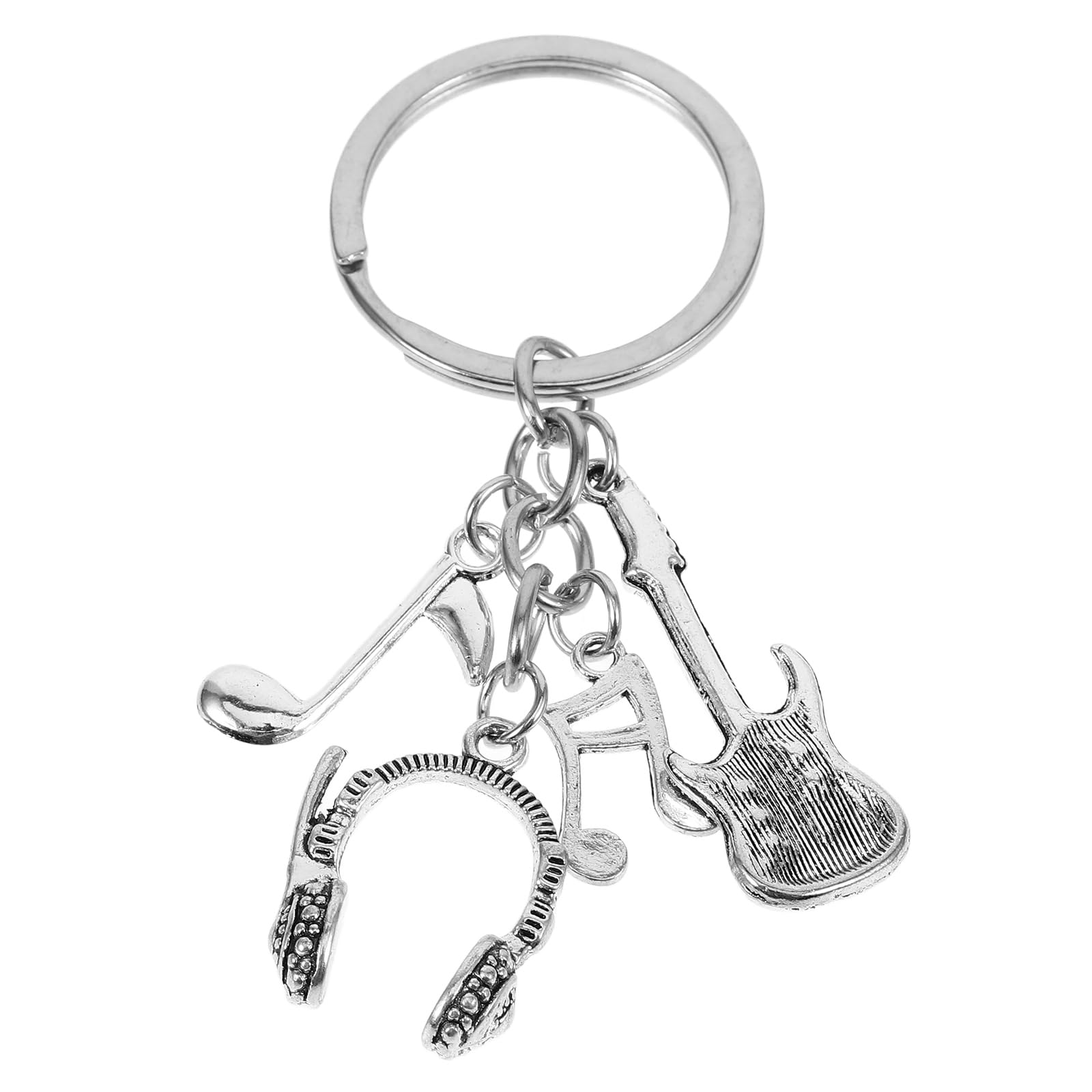 Amosfun Silver Metal Music Note Passionate Music Creative Guitar Keyring Pendant Ornaments Car Key Gift