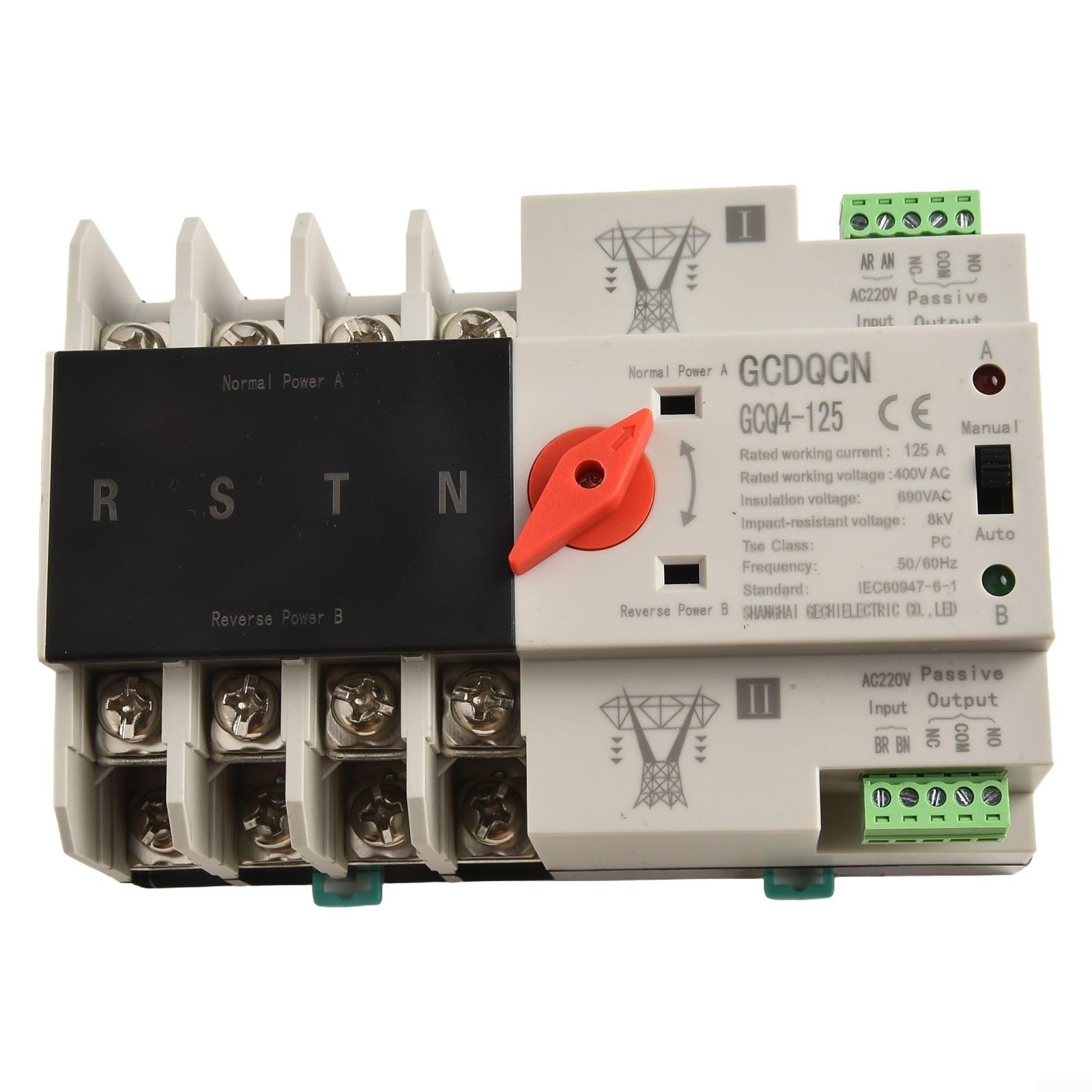 Dual Power Automatic Transfer Switch 4 Pole 125A with Automatic Power Source Switching for Grid and Generator