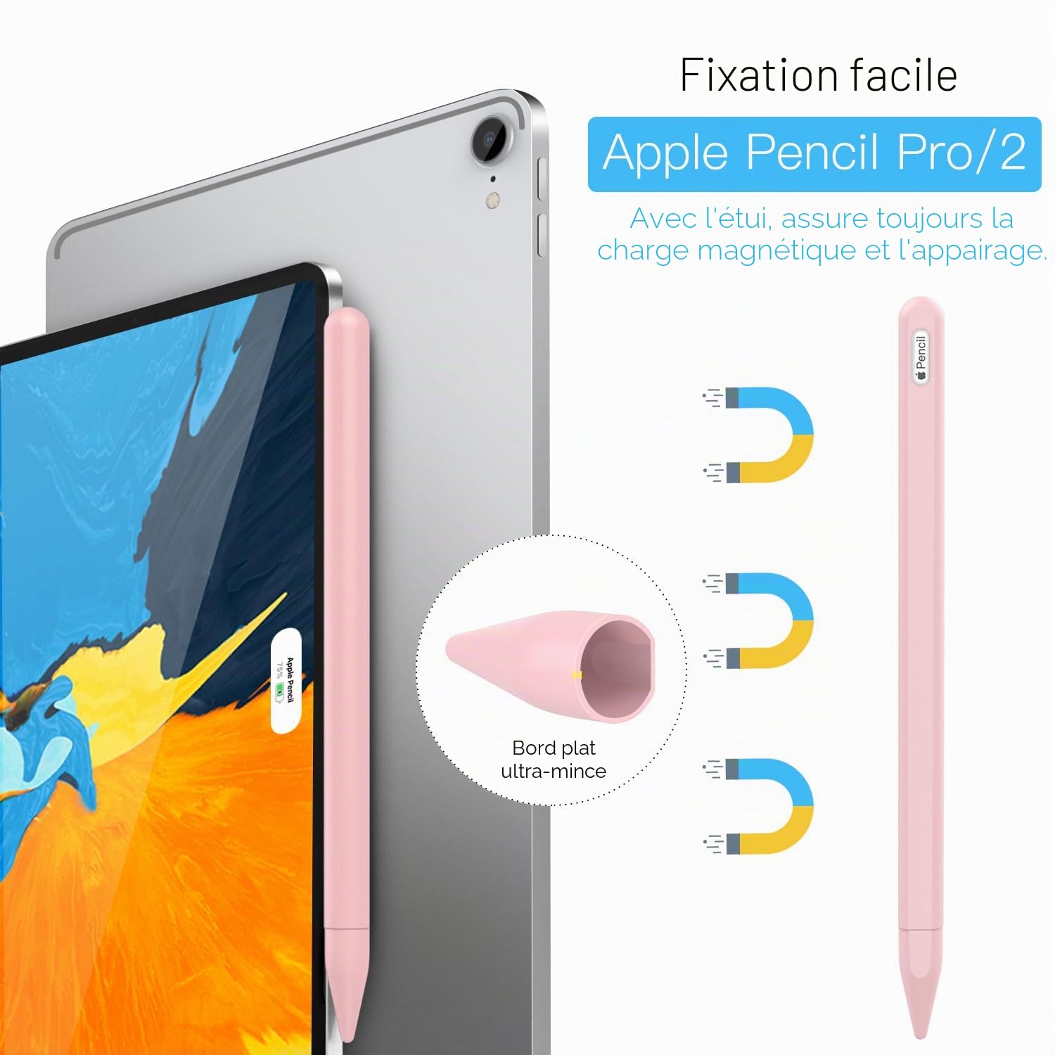 Moko Coque Compatible avec iPad iPencil 2e Génération, Étui Housse de Protection pour Stylet en Silicone, Cover de Stylet avec Pointes de Rechange et Clip Intégré - Rose Clair