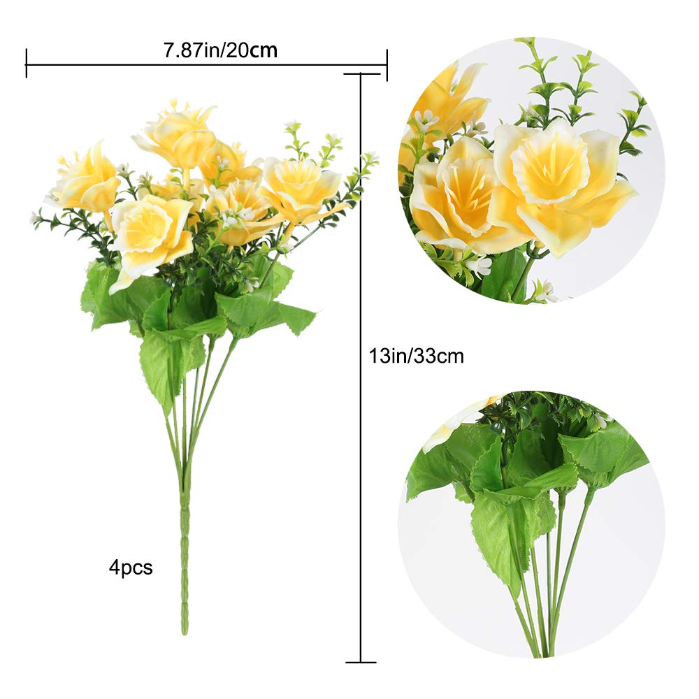 4Pcs Bouquet di Fiori Artificiali Giallo Narciso Artificiale per Esterni Fiori Piante Autunnali finte Fiori di plastica