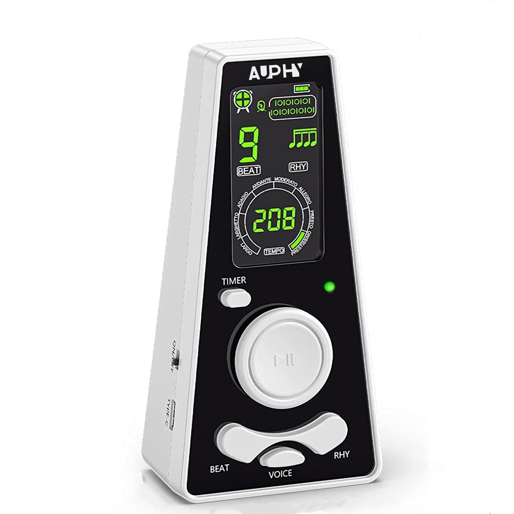 Digital Metrónomo, Ritmo Preciso, voz Humana, Pantalla de Alta Definición, Apto para Guitarra española, Piano, Violín, Saxofón, etc(DM-Blanco)