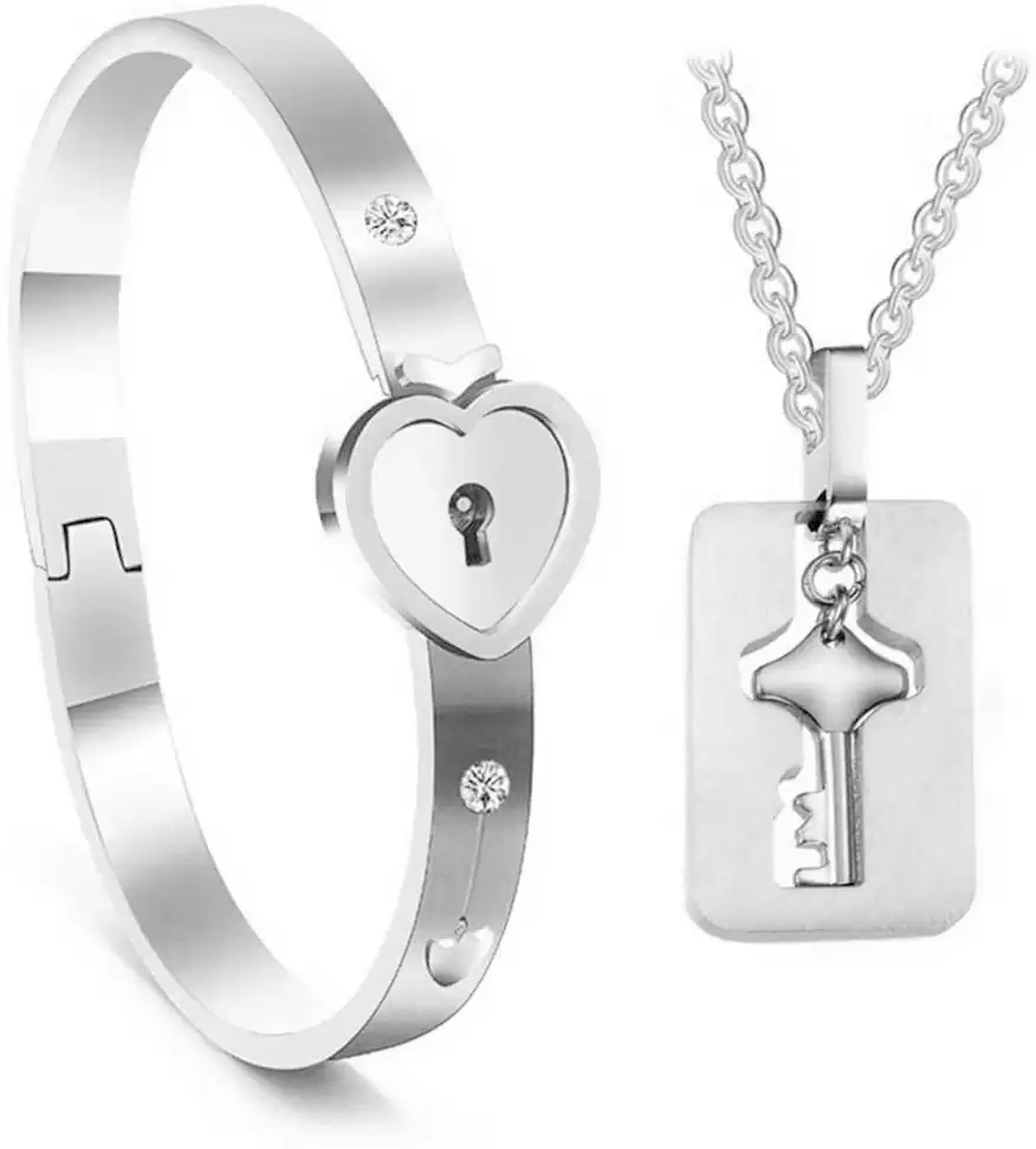 Buy Lila Stainless Steel Couple Lock & Key Bracelet & Chain (Model