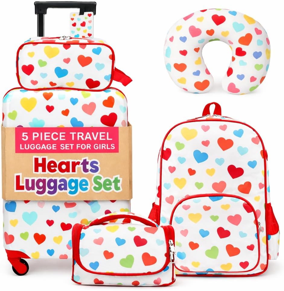 Emissary 5 Piece Kids Luggage Set - Carry On Suitcases With Wheels For Girls & Toddlers, Travel Luggage