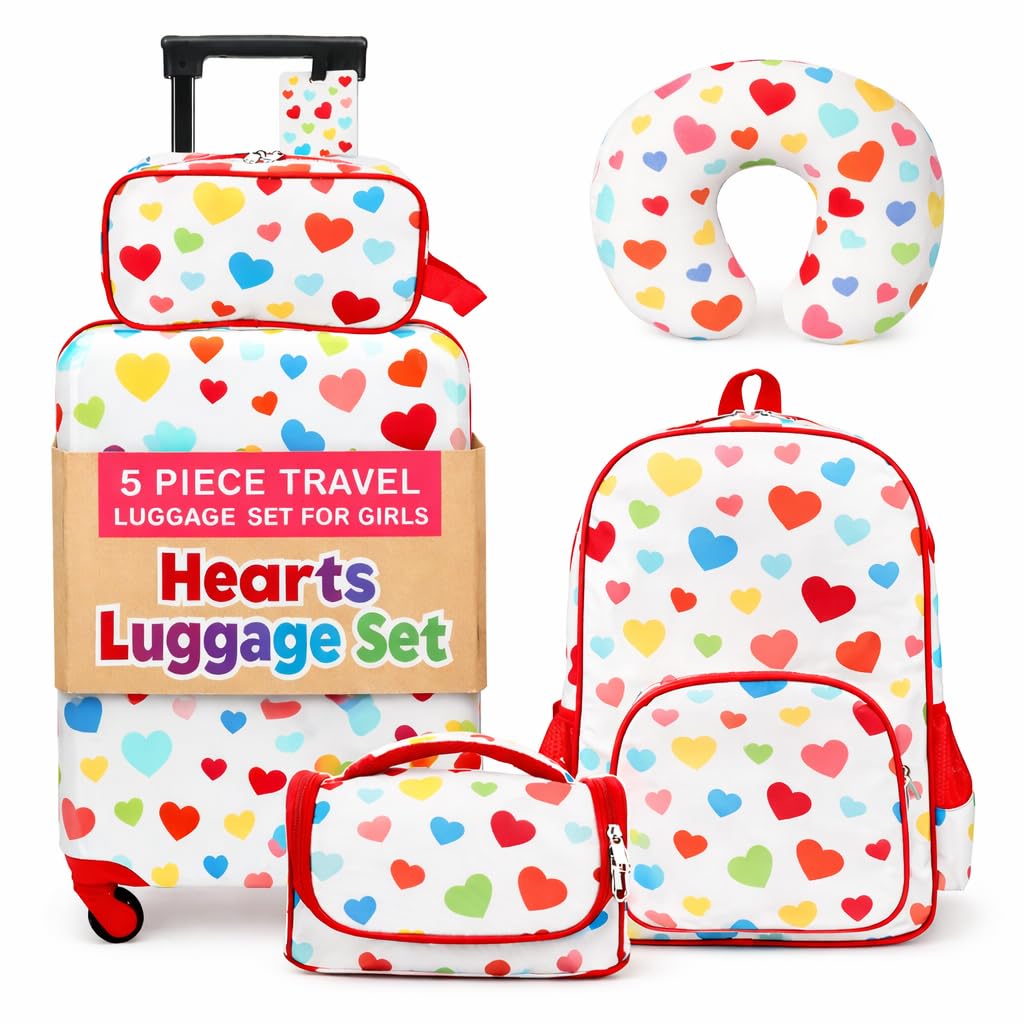 Emissary 5 Piece Kids Luggage Set - Carry On Suitcases With Wheels For Girls & Toddlers, Travel Luggage
