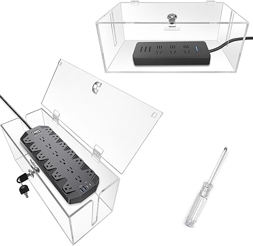 Caja organizadora de cables de 2 piezas con cerradura, acrílico, caja organizadora de cables y cubierta de regleta de alimentación, organizador de