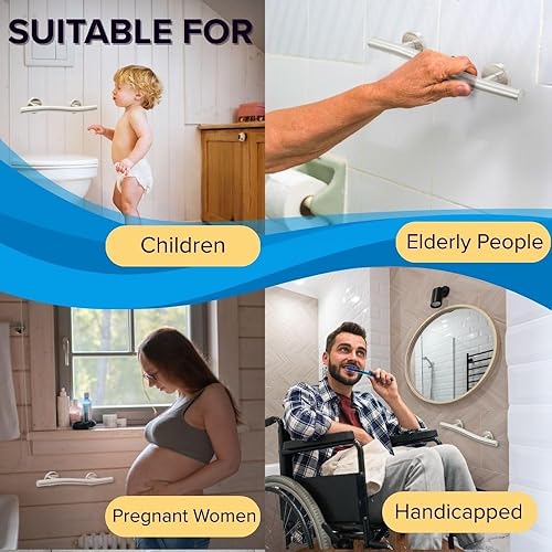 Miniatura 6 de ADA Barra de agarre curvada para baño, ducha, seguridad en el hogar, acabado cepillado, acero inoxidable 304, derecha, 18 pulgadas